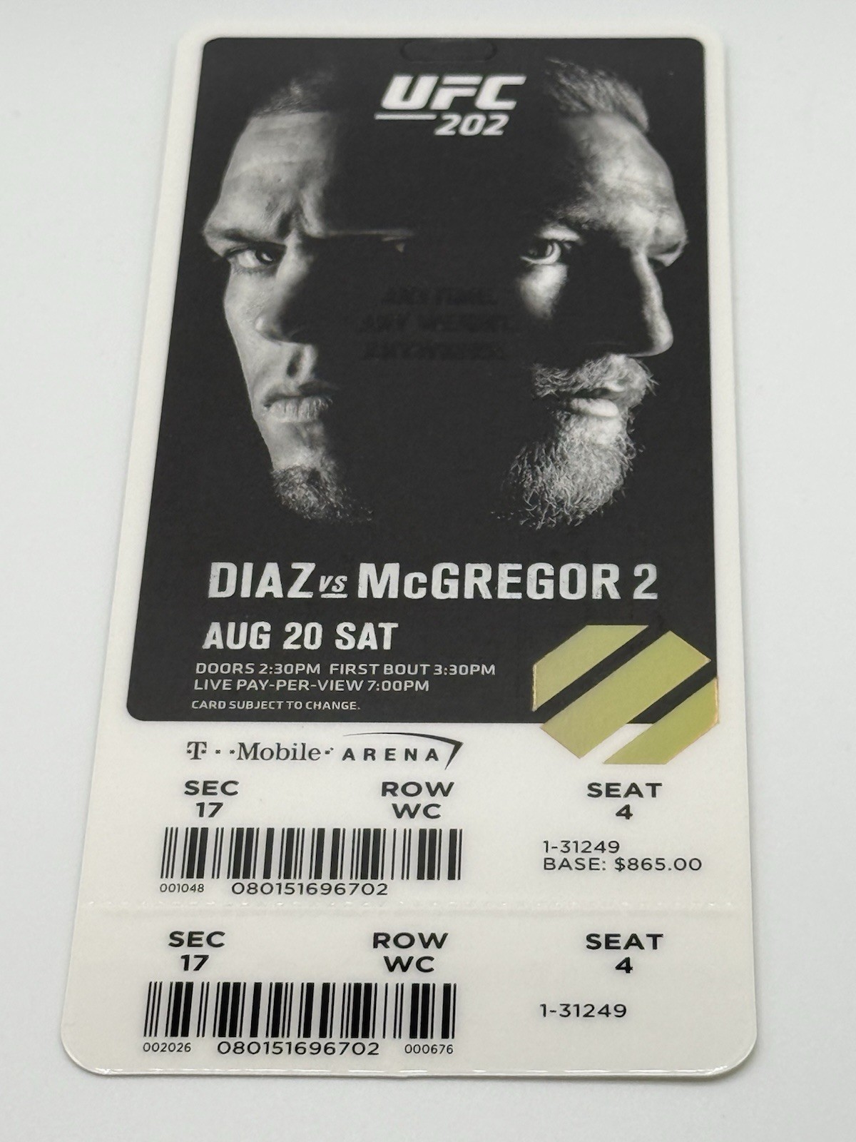 UFC 202 – August 2016 – CONOR McGREGOR vs NATE DIAZ 2 Full Ticket Stub