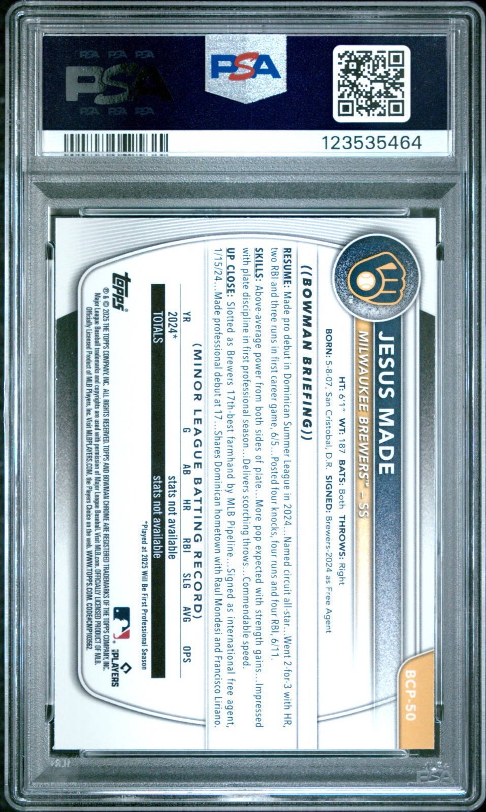 2025 Bowman Chrome Mega Box – #BCP-50 JESUS MADE – Mojo 1st – PSA 10