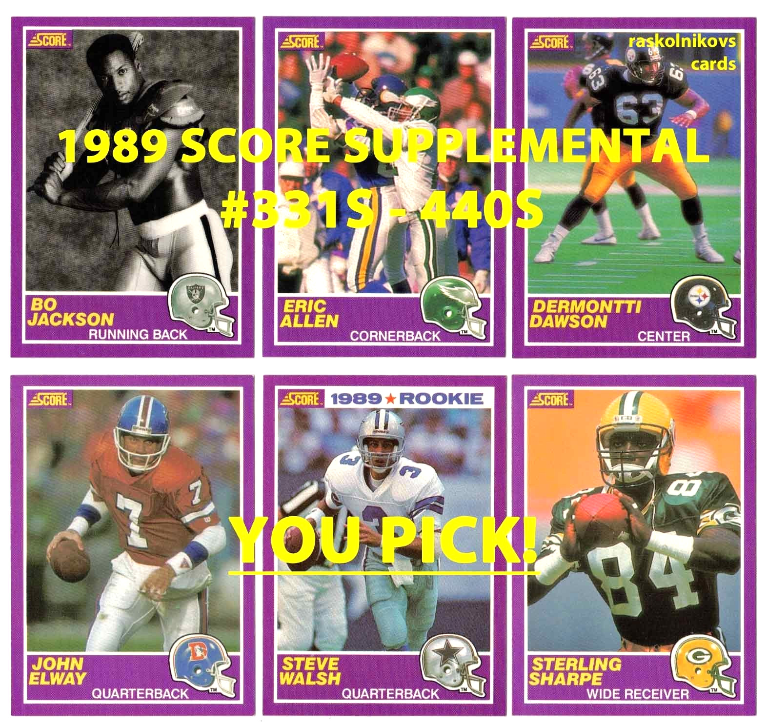 1989 Score SUPPLEMENTAL #331S-440S Your Choice $2 or 2 Card Minimum YOU PICK!