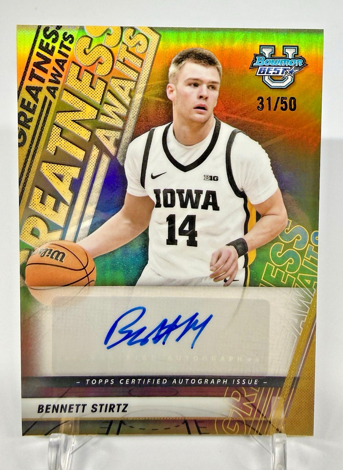 2025-26 Bowman Best U Best Bennett Stirtz Greatness Awaits Gold Refractor /50