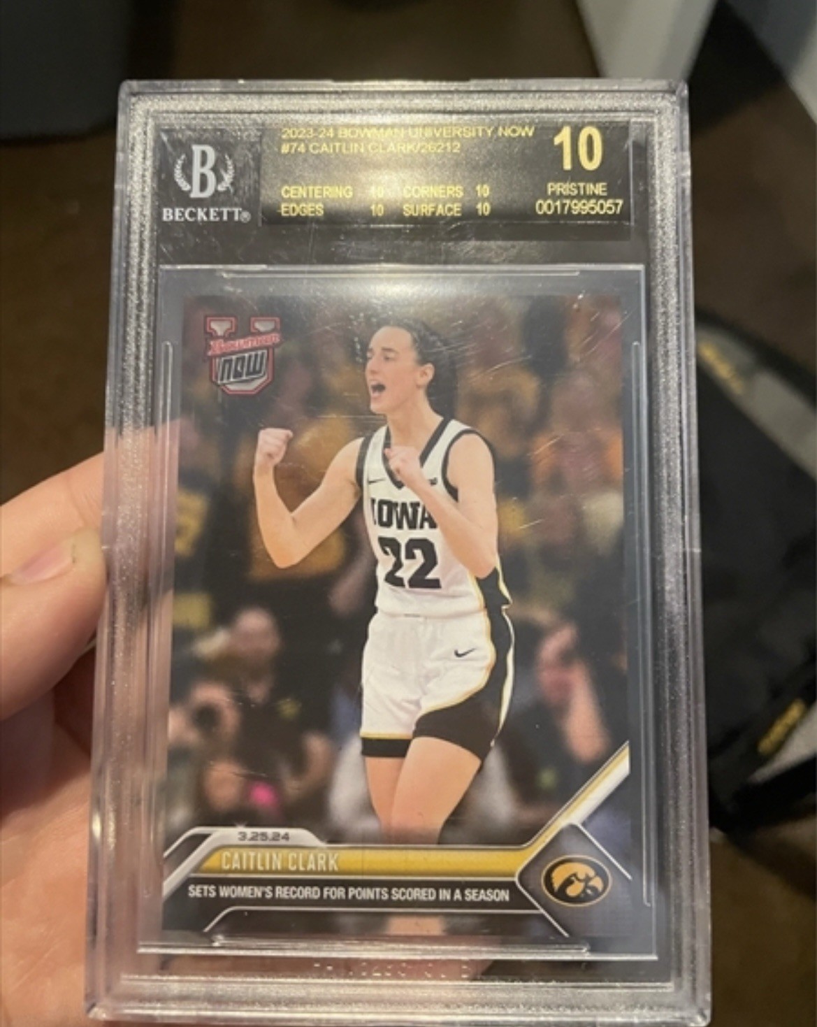 2023-24 Bowman U Now CAITLIN CLARK Womens Record BGS Pristine 10 Black Label
