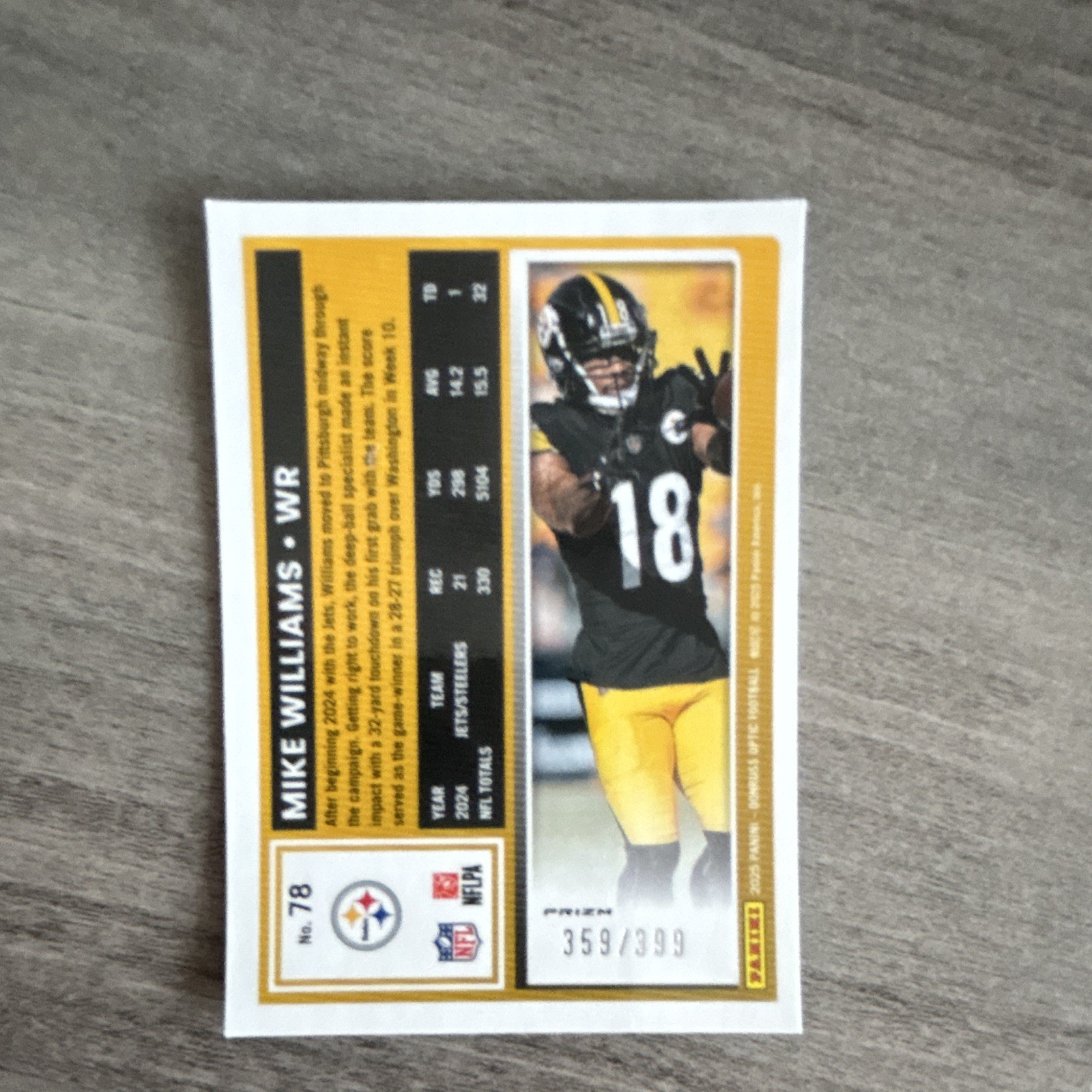 Panini 2024 Donruss Optic Mike Williams Steelers #78 Parallel 359/399