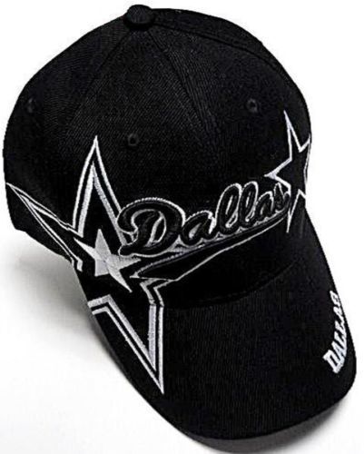 Dallas City Black Hat Cap Script Visor Embroidered Signature Double Cowboys Star