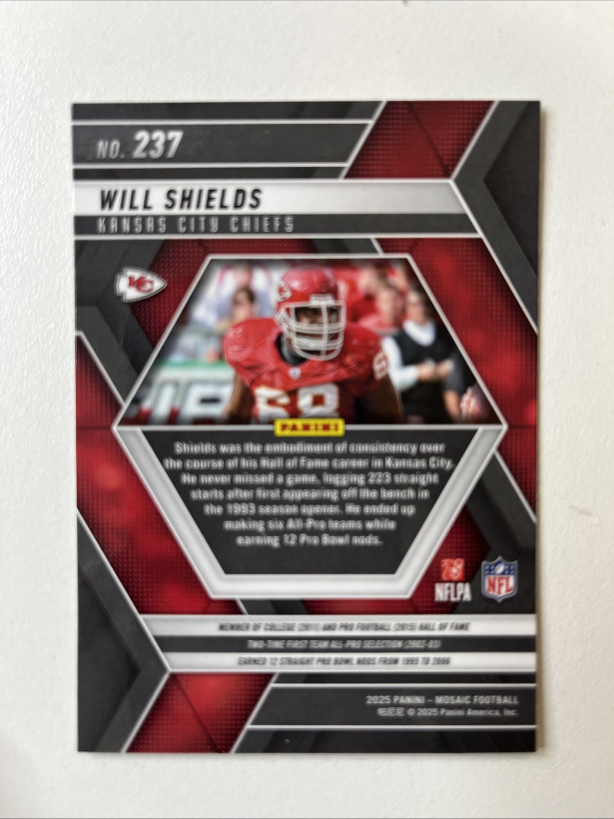 2025 Panini Mosaic – Will Shields #237 White Mosaic Prizm 19/25 SSP