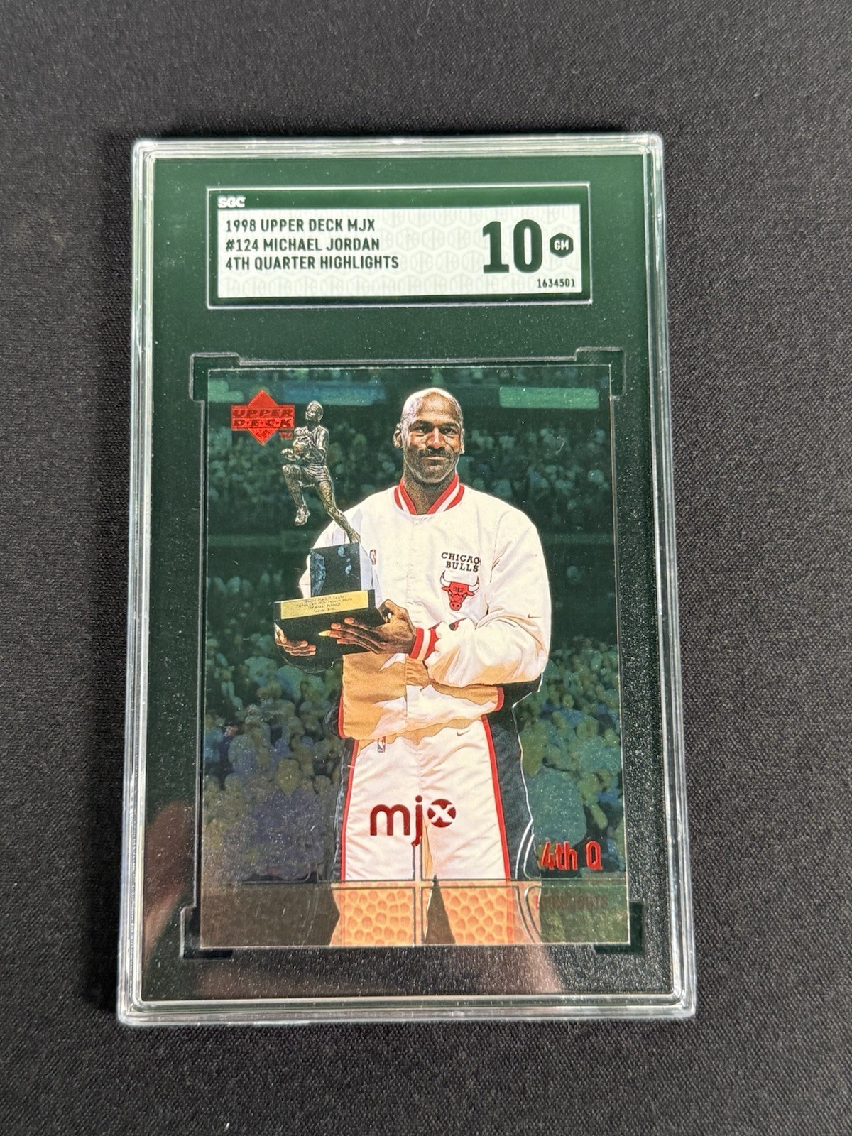 Michael Jordan 1998 Upper Deck MJx #124 SGC 10 GM HOLDING MVP TROPHY GOAT HOF