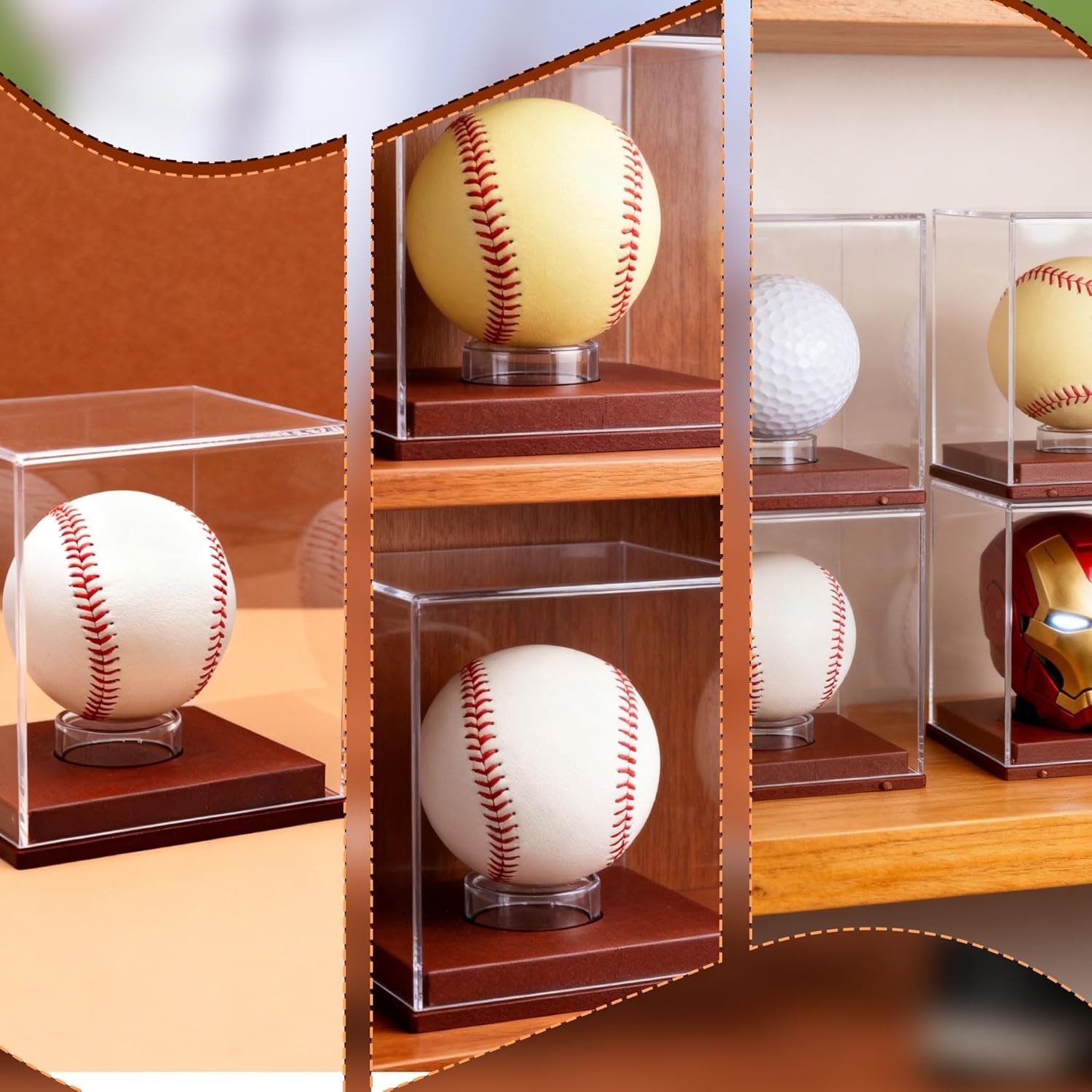 Baseball Display Case – Clear Acrylic Cube with Wooden Base, UV Protected Dis…