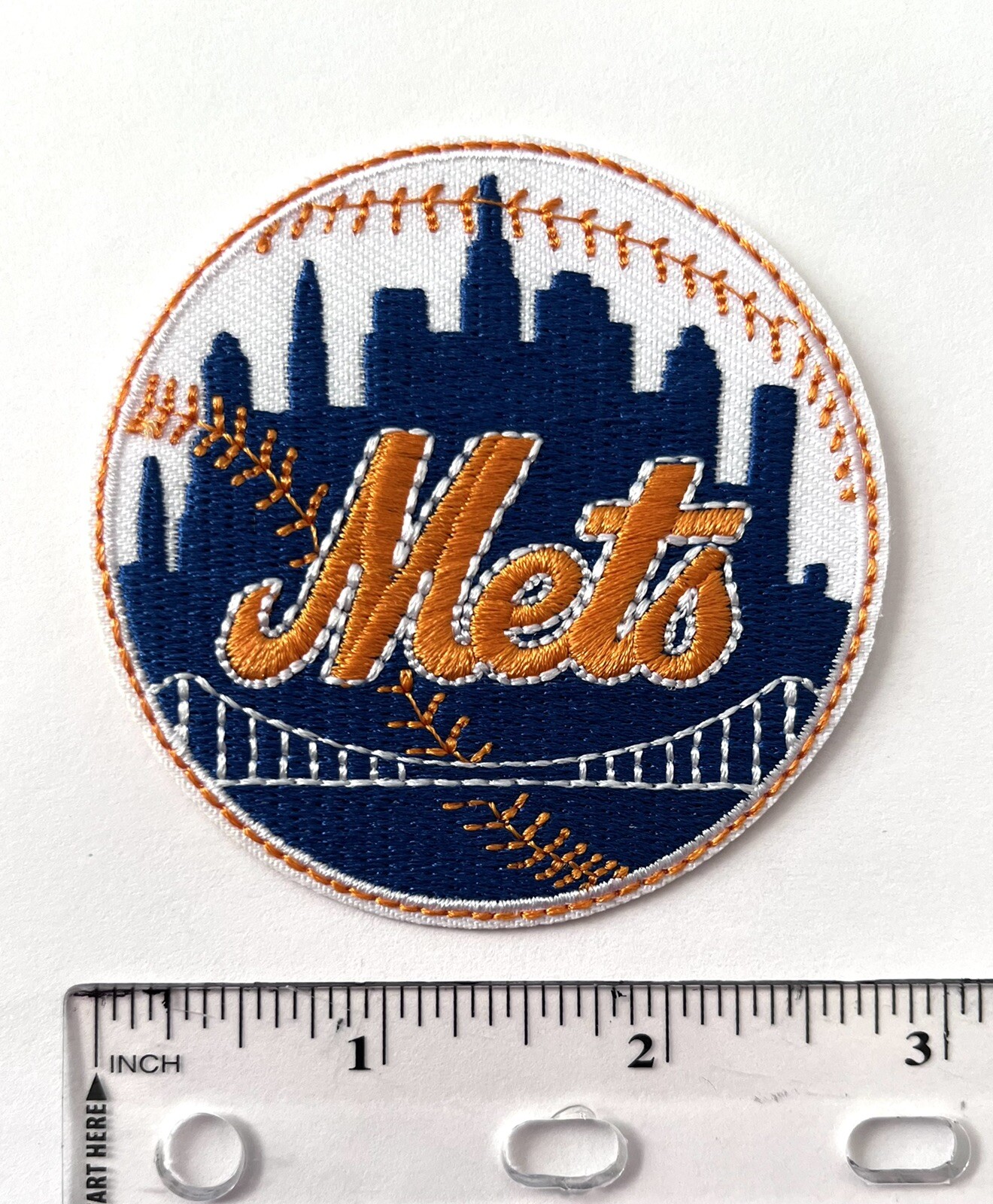 NEW YORK METS EMBROIDERED IRON ON PATCH 3” DIAM. GREAT ON HAT, BACKPACK, SHIRT