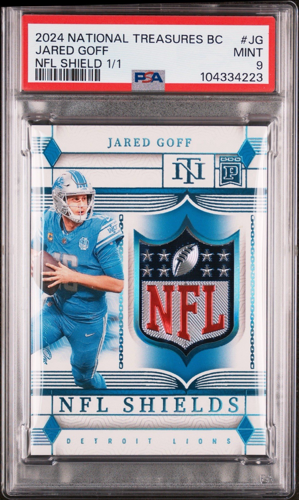 2024 National Treasures Jared Goff NFL Shield 1/1
