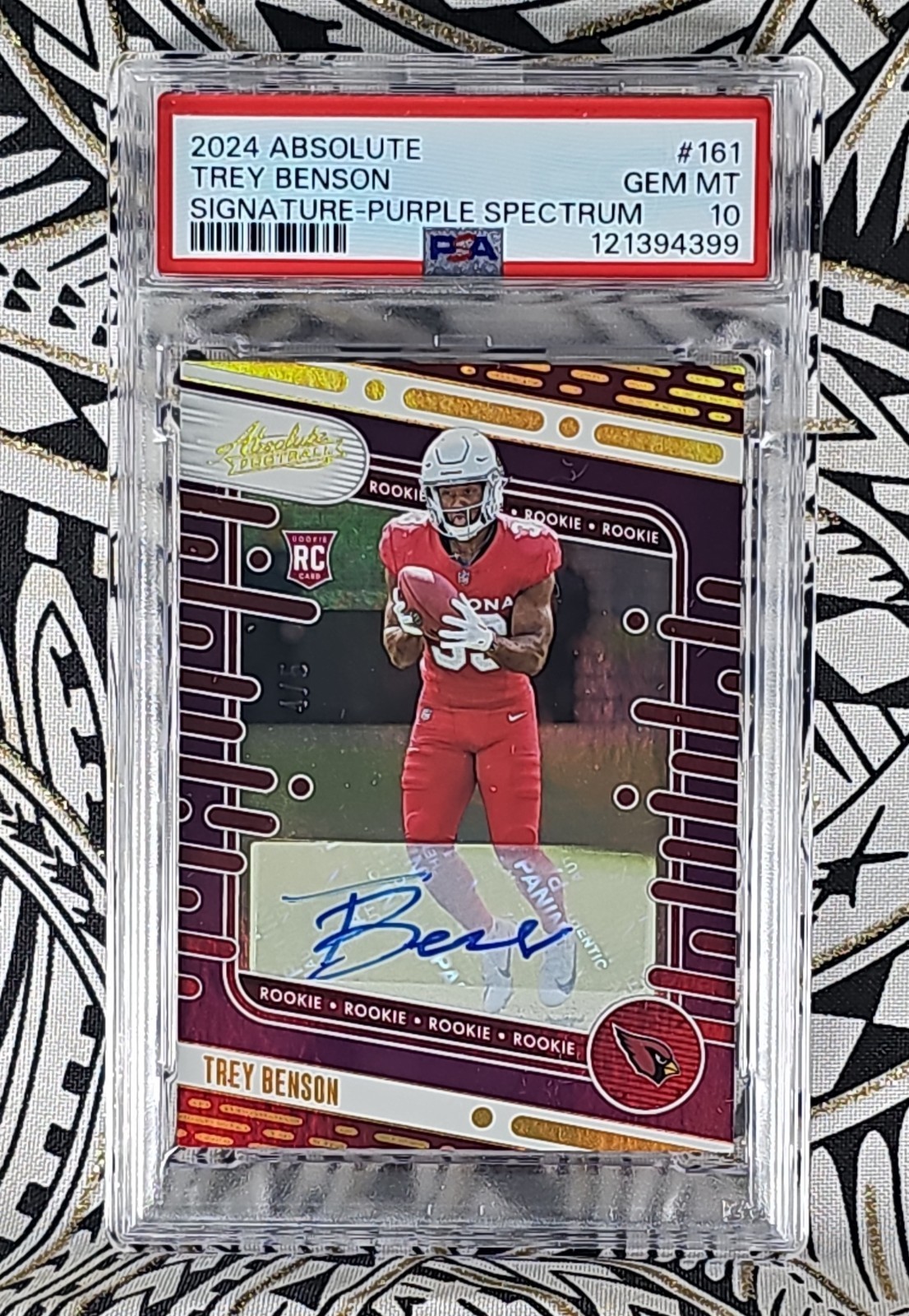 Trey Benson PSA 10 2024 Absolute 161 Purple Spectrum 4/5 RC AUTO POP 1/1 (TB399)