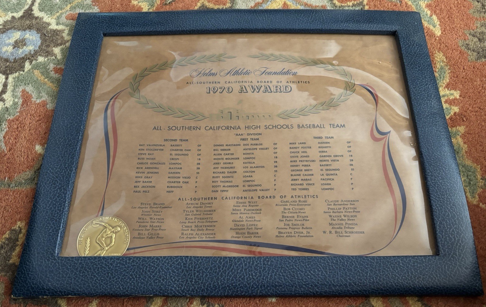 George Brett 1970 El Segundo High School Baseball Helm’s Athletic Fndtn. Award