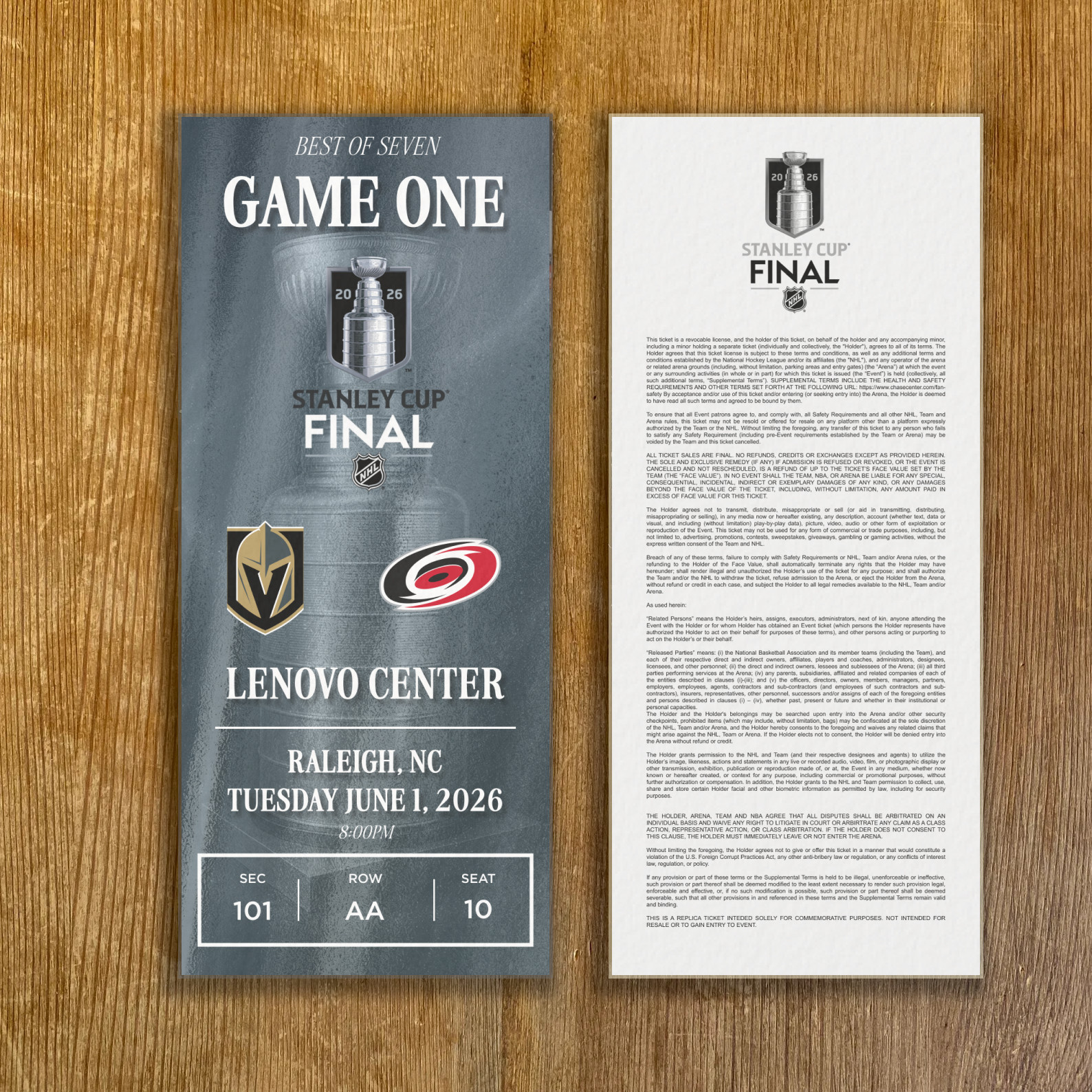 2026 STANLEY CUP Hurricanes vs Knights Replica Customizable Ticket Stub Any Seat