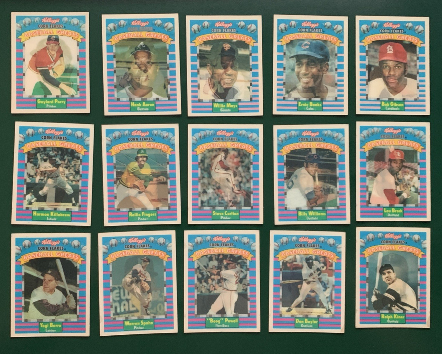 1991 Kellogg’s Baseball Greats SET BREAK singles #1-15, legends & HOFers