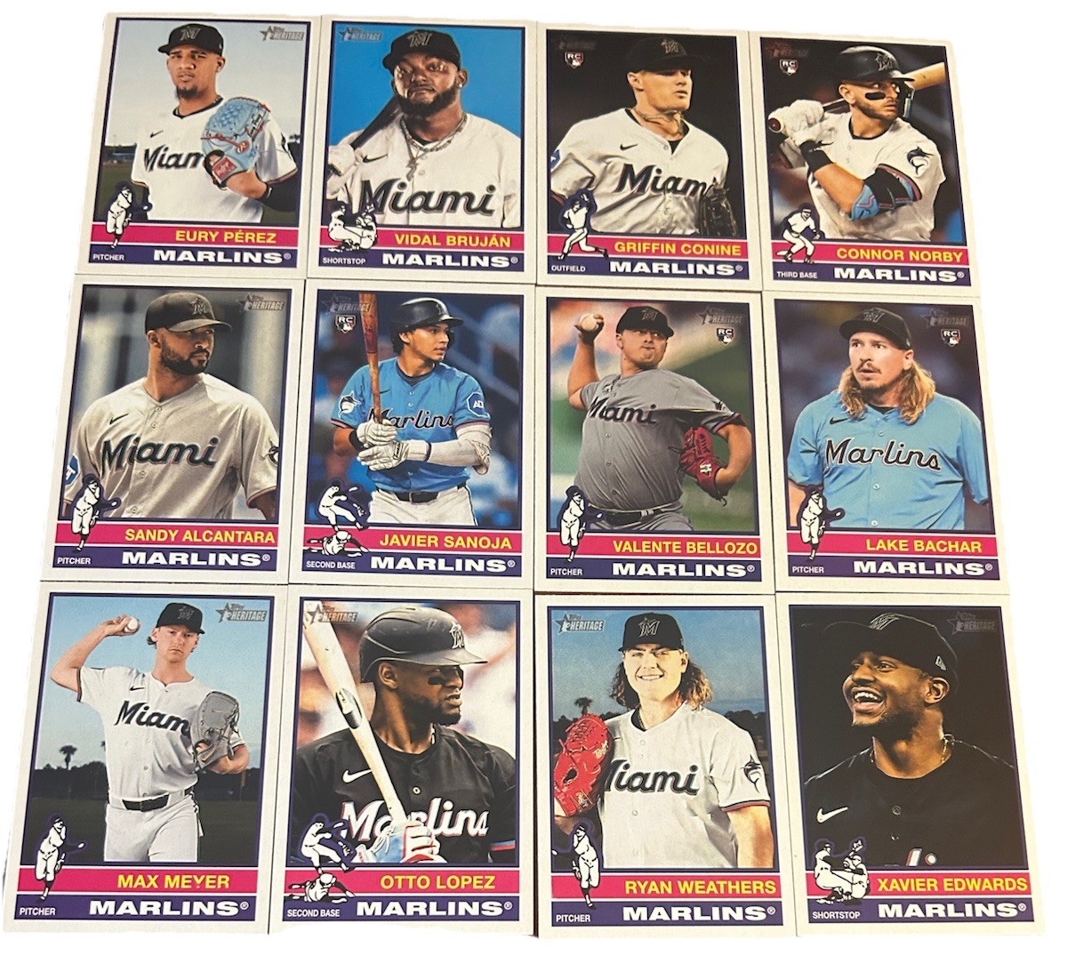 2025 Topps Heritage (1-400 Set) Miami Marlins Team Set (12 Cards)