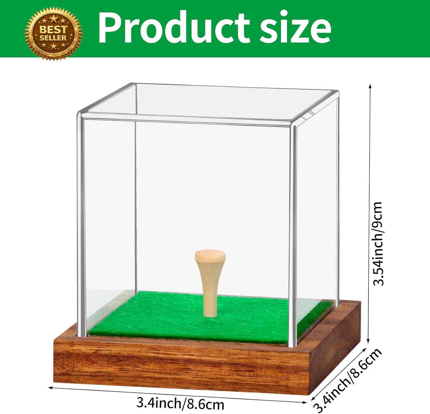 Golf Ball Display Case Acrylic Wood Base UV Protection Single Ball Holder Box