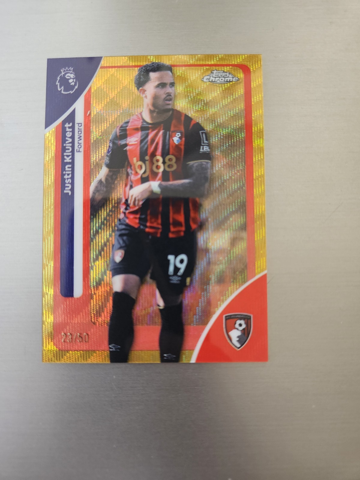 2026 Topps Chrome Premier League Justin Kluivert #1 Gold Wave Refractor /50