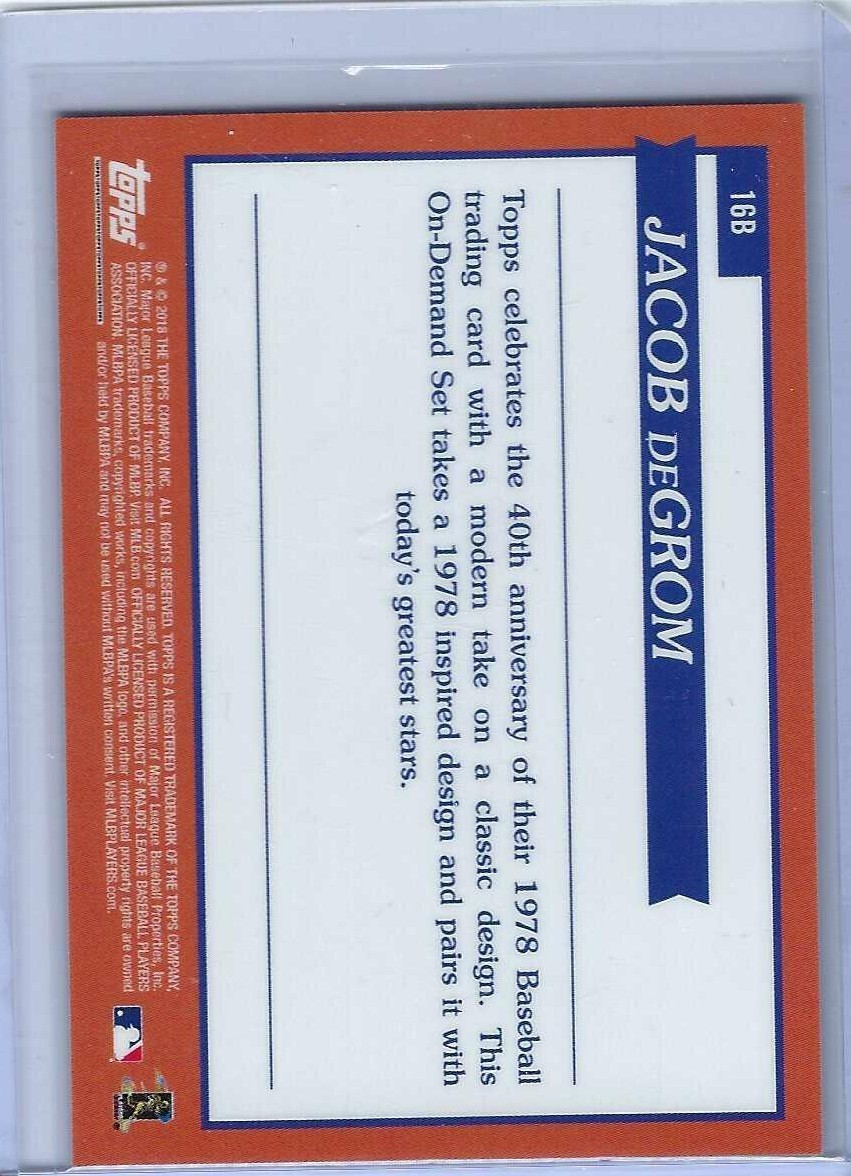 Jacob DeGrom 2018 Topps On Demand 1978 Tribute Blue /50 #16B – Mets Star, HOF!