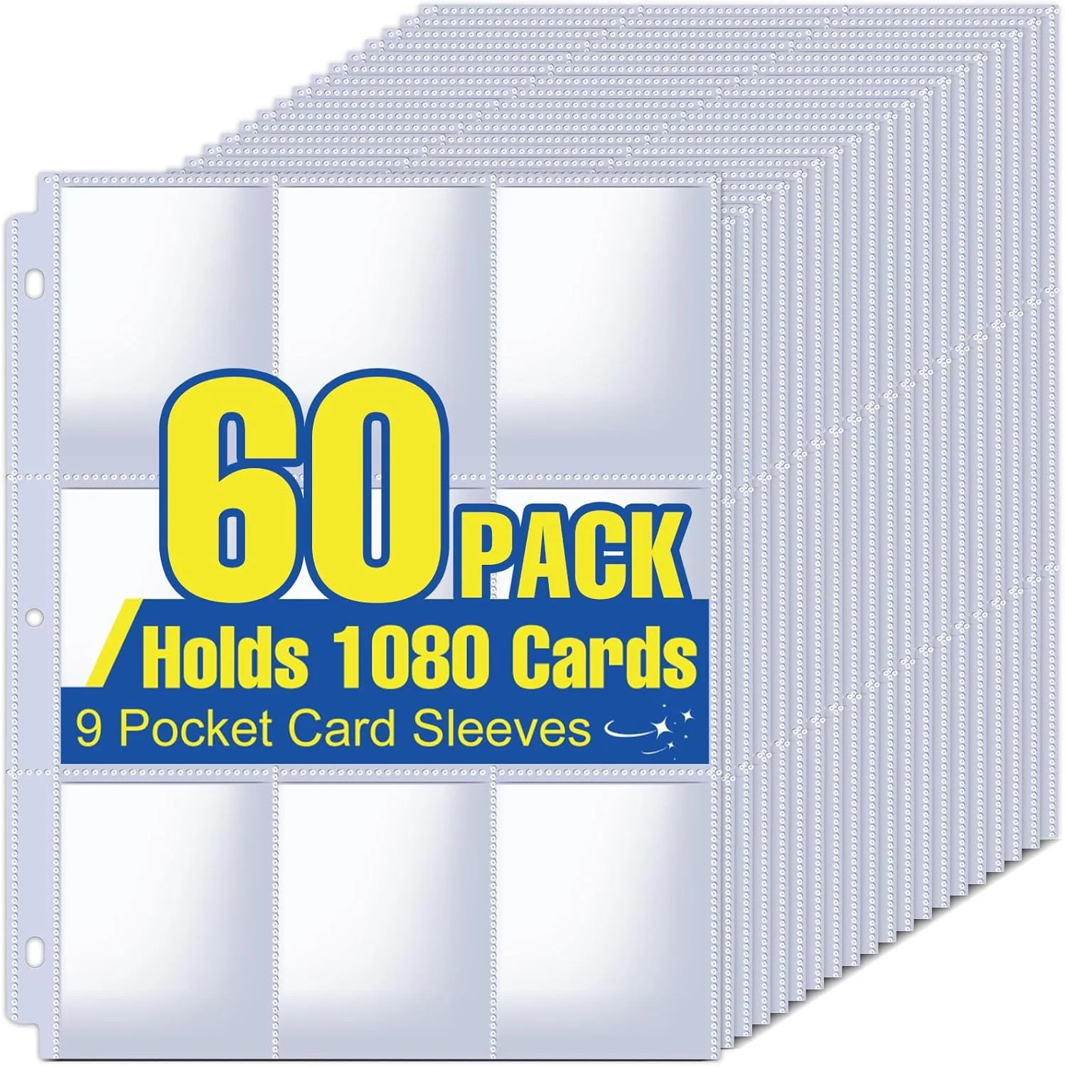 1080 Pockets Card Sleeves Binder Sheets, 9 Pocket 60 Pack, Clear