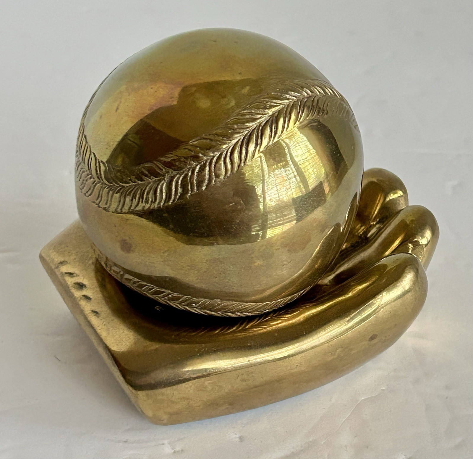 Vintage 2 Pc Brass Paperweight Baseball & Baseball Glove Made In India 4.5”x3”