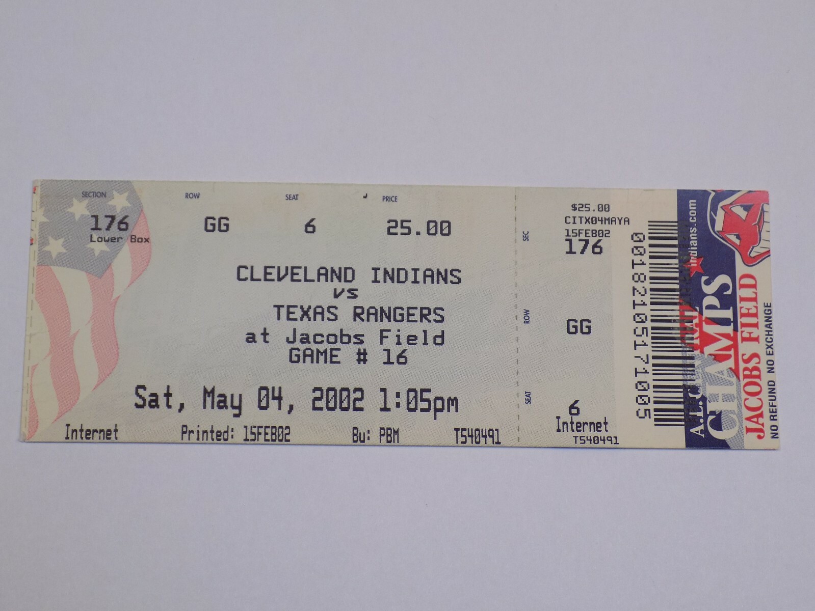 Cleveland Indians Texas Rangers MLB Baseball Vintage Ticket Stub #6 May 4, 2002