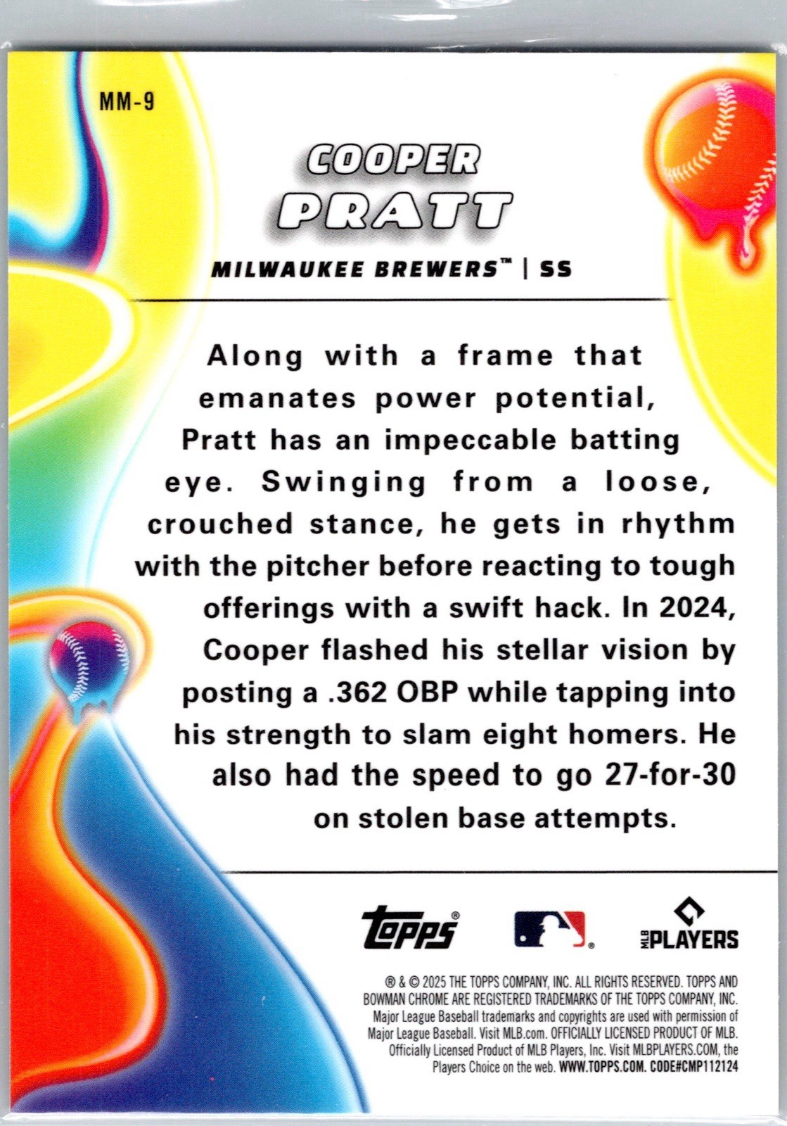 2025 Bowman Chrome Cooper Pratt Melt Mashers MM-9 Milwaukee Brewers Prospect
