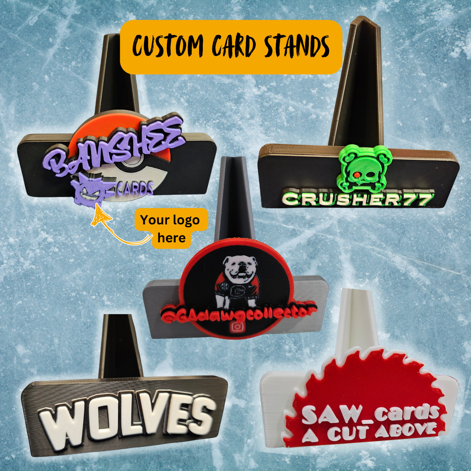 Custom Card Stands (add your logo), For Sports Cards, Pokemon, MTG, Breakers