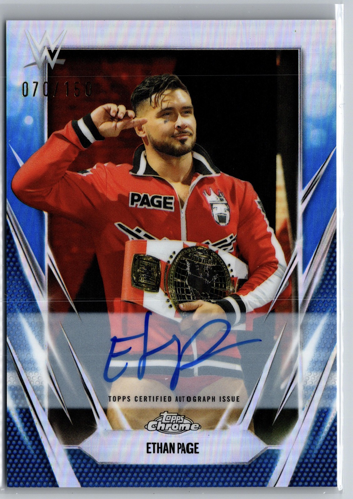2026 Topps Chrome WWE #BCA-ETP Ethan Page Base Autographs Blue Refractor #/150
