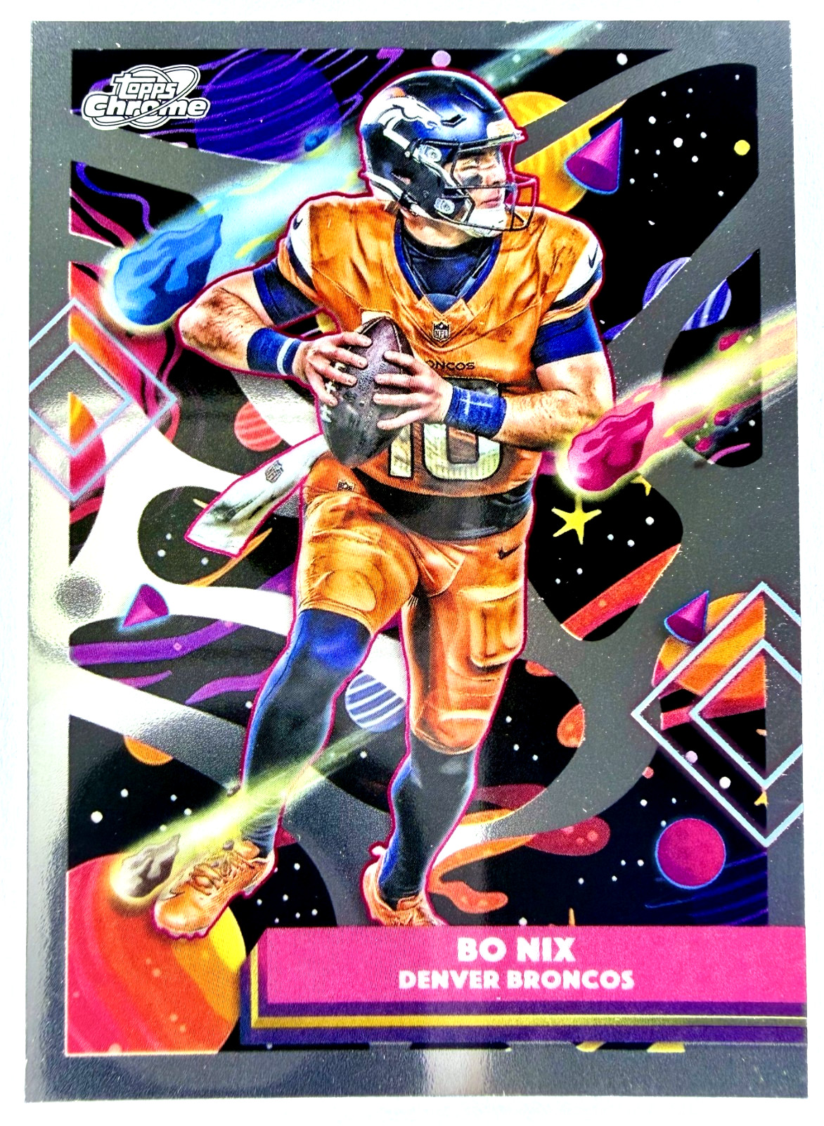2025 Topps Cosmic Chrome Football BO NIX #28 Chrome Base – Denver Broncos