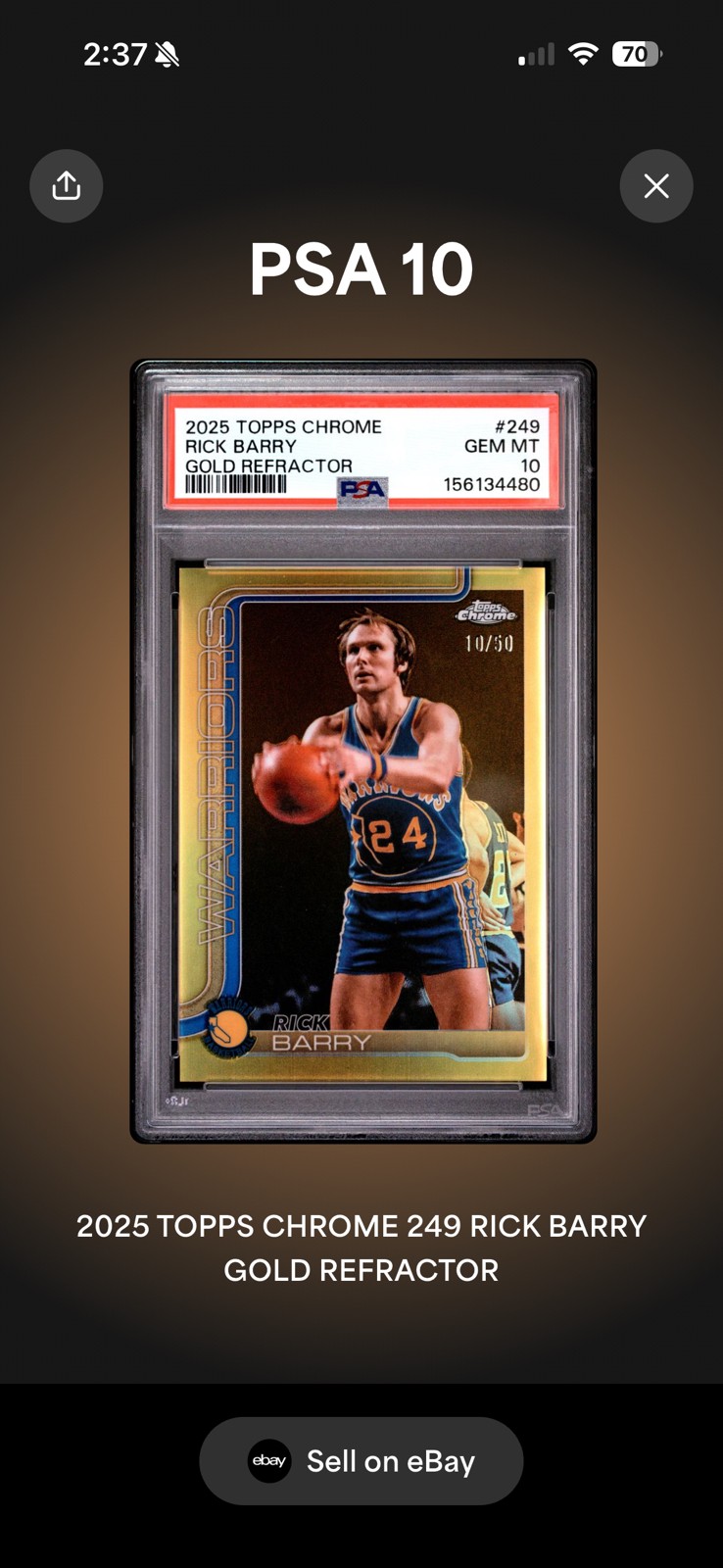 2025-26 Topps Chrome – Rick Barry #249 Gold Refractor /50 PSA 10 Gem Mint Pop 1