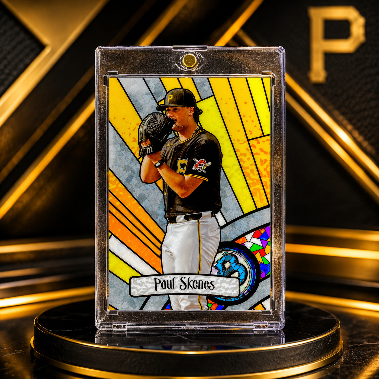 PAUL SKENES RARE CASE HIT STAINED GLASS ROOKIE RC Card Gold Background – PIRATES