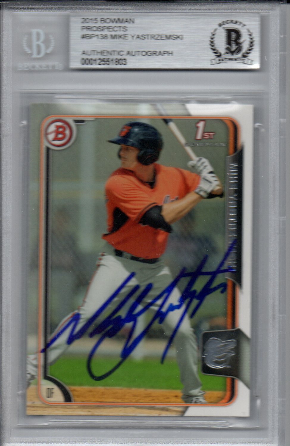 Mike Yastrzemski Orioles 2015 Bowman Rookie Autographed Signed Card Beckett