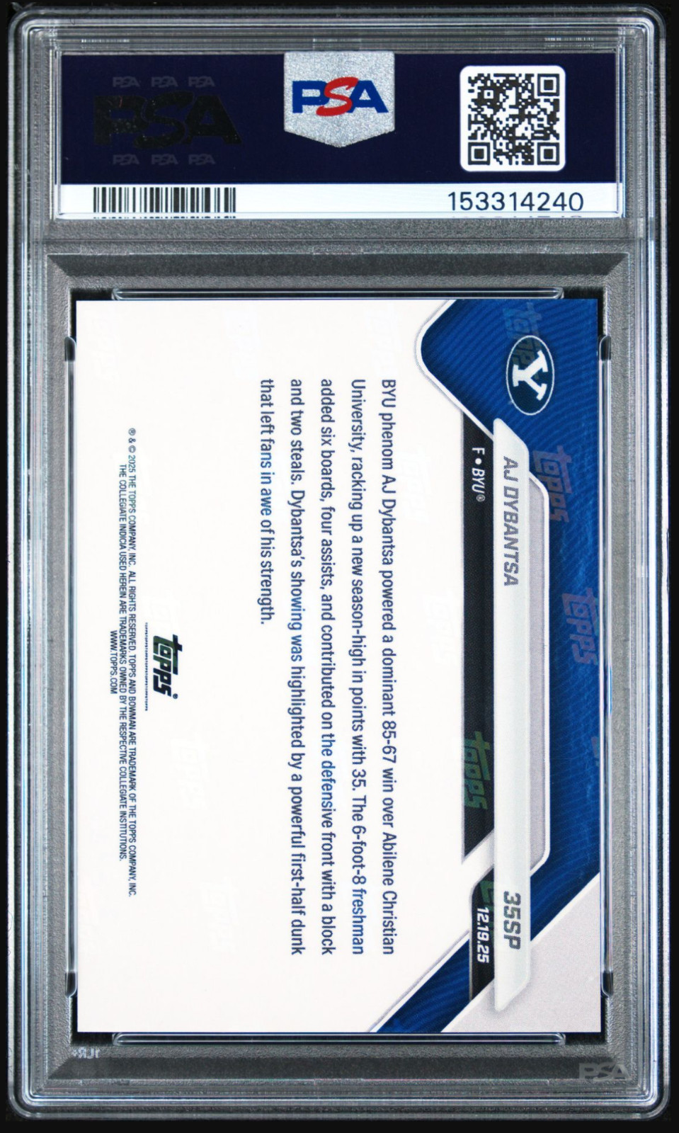 2025 BOWMAN U NOW IMAGE VARIATION #35SP Short Print SP AJ DYBANTSA PSA 10