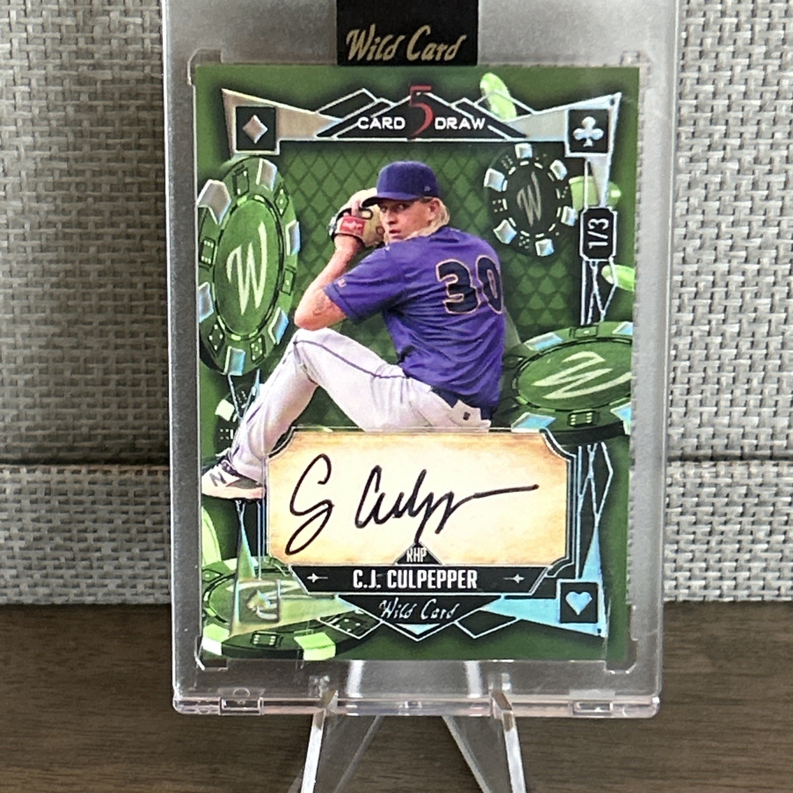 2024 Wild Card 5 Card Draw – CJ Culpepper #5CDM-CCA Platinum Foil Green 1/3 Auto