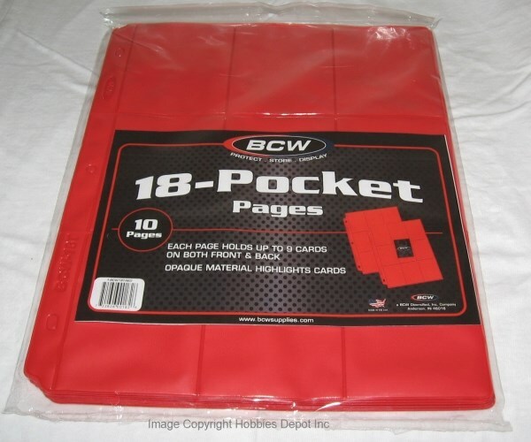 Pack / 10 BCW Red Vinyl 18 Pocket 2-Sided Trading Card Album Pages binder sheets