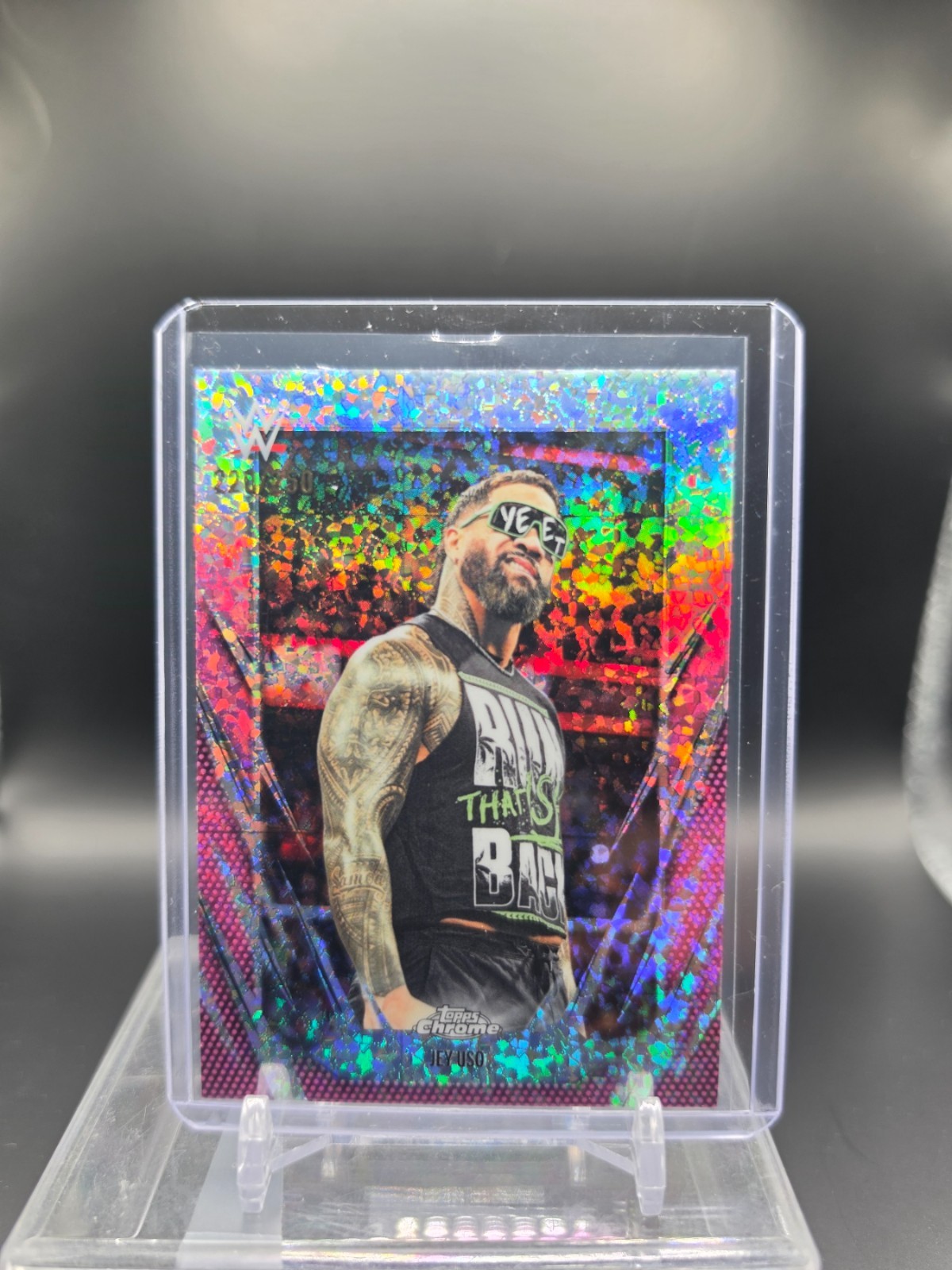 2026 WWE Topps Chrome #83 Jey Uso Pink Mini Diamond Refractor #/250