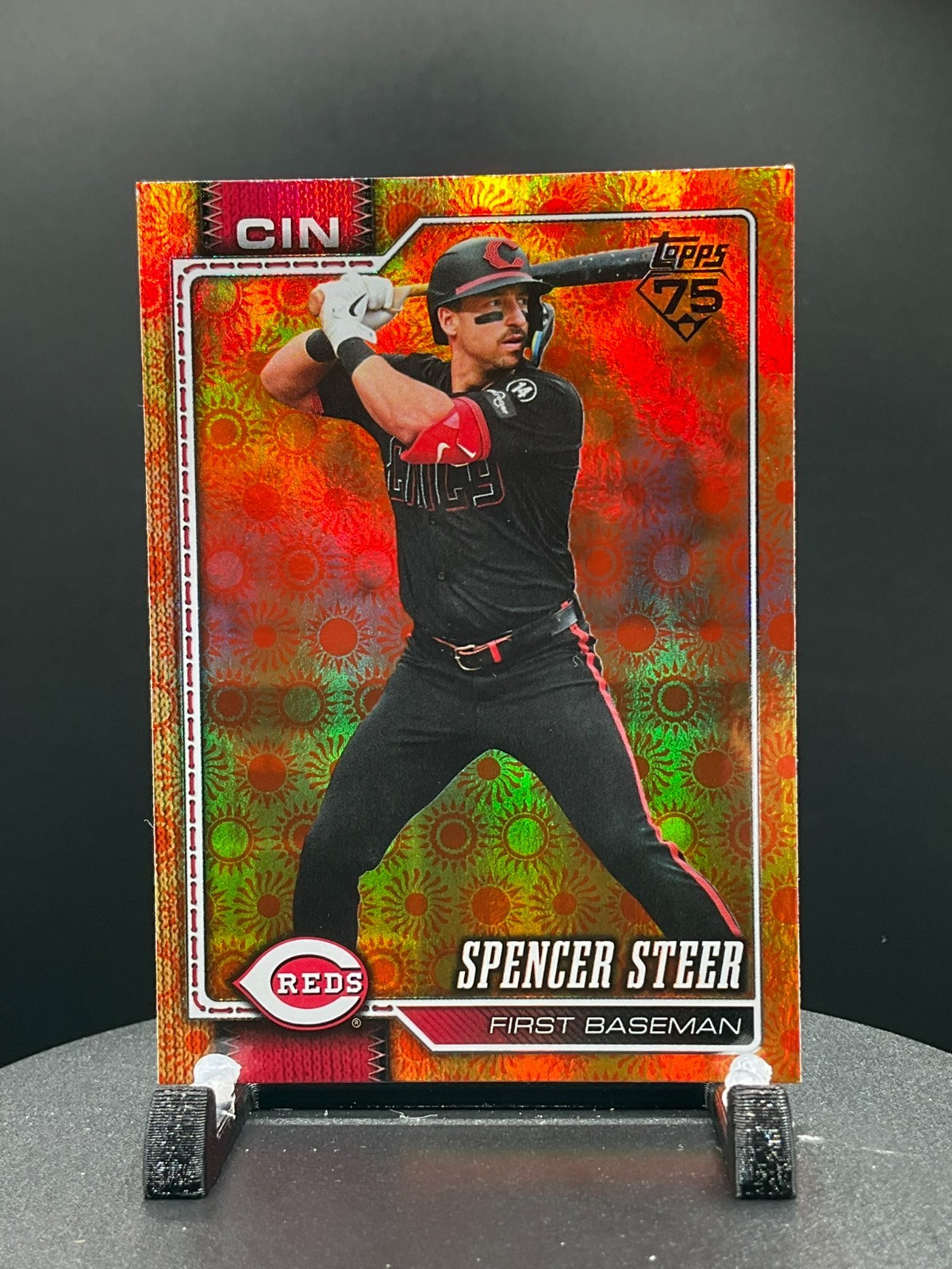 2026 Topps Series 2 Orange “SUN” Holo Foil Parallel #365 Spencer Steer, Cincinna