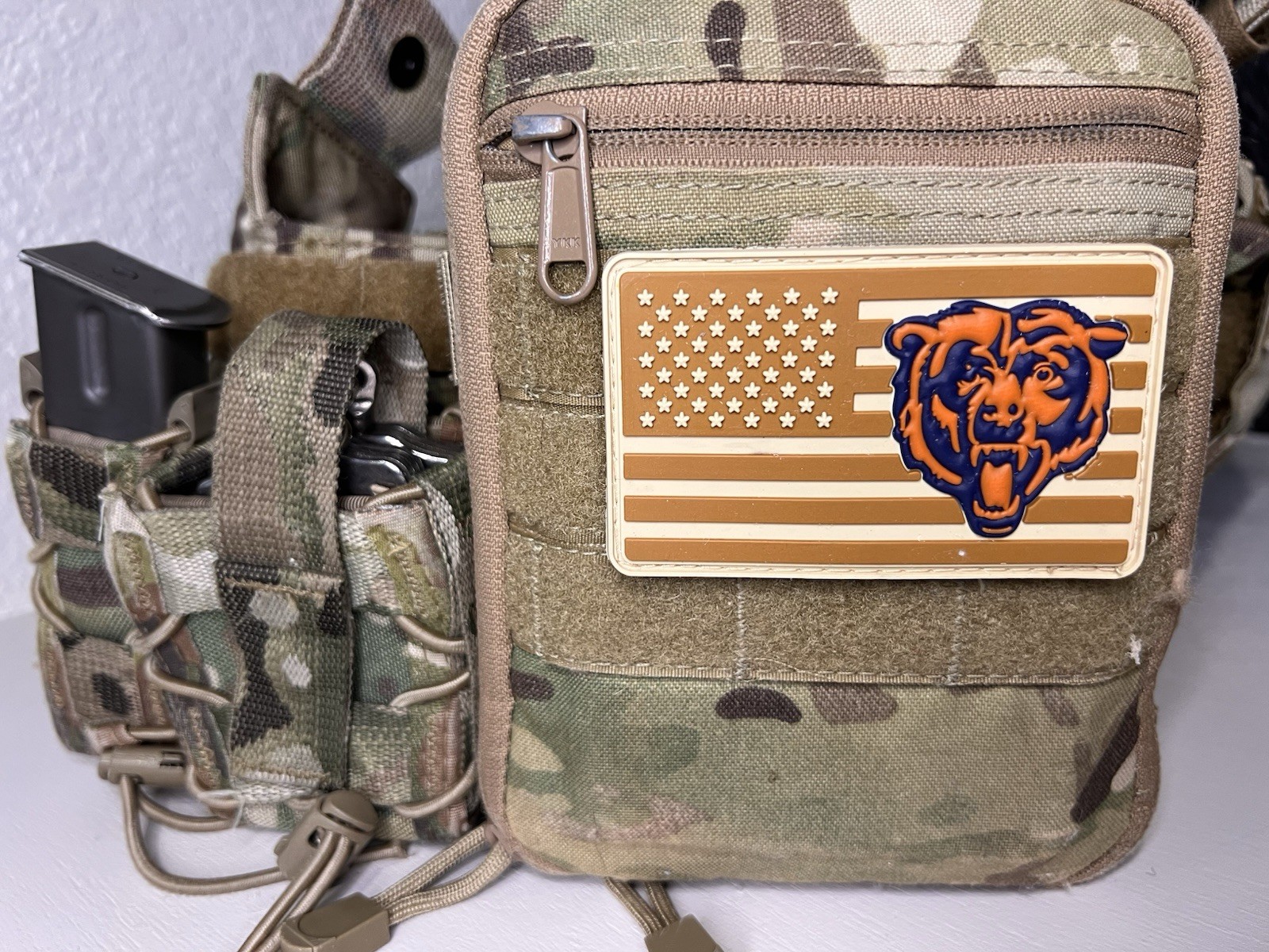 Military Combat American Flag Chicago Bears football PVC Patch W Vlcro