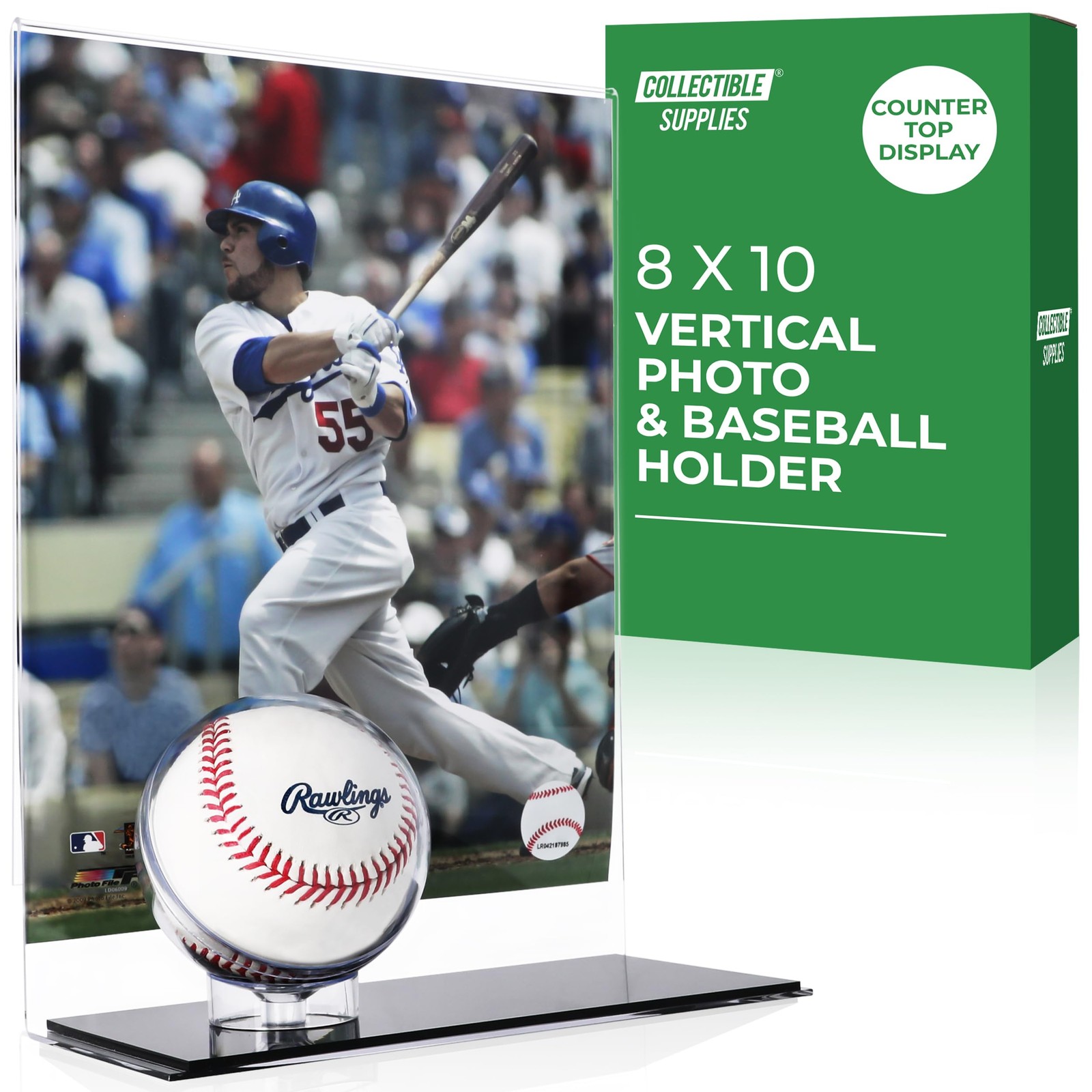 Baseball Holder with Picture Frame – Acrylic Baseball Card Display Case for 8…