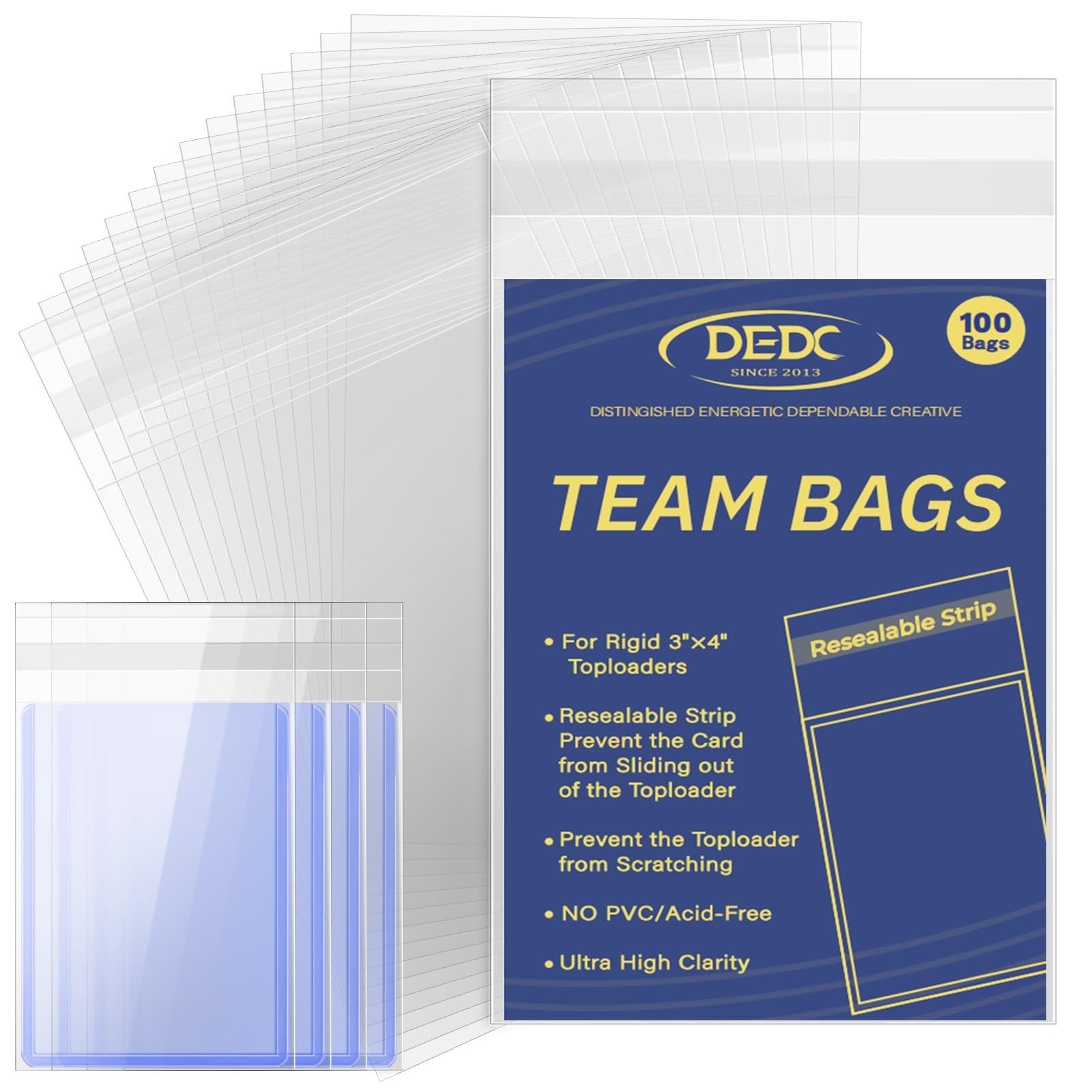 100 Pcs Team Bags for Trading Cards, Team Bag Fit 3x4inch 35PT Top Loaders