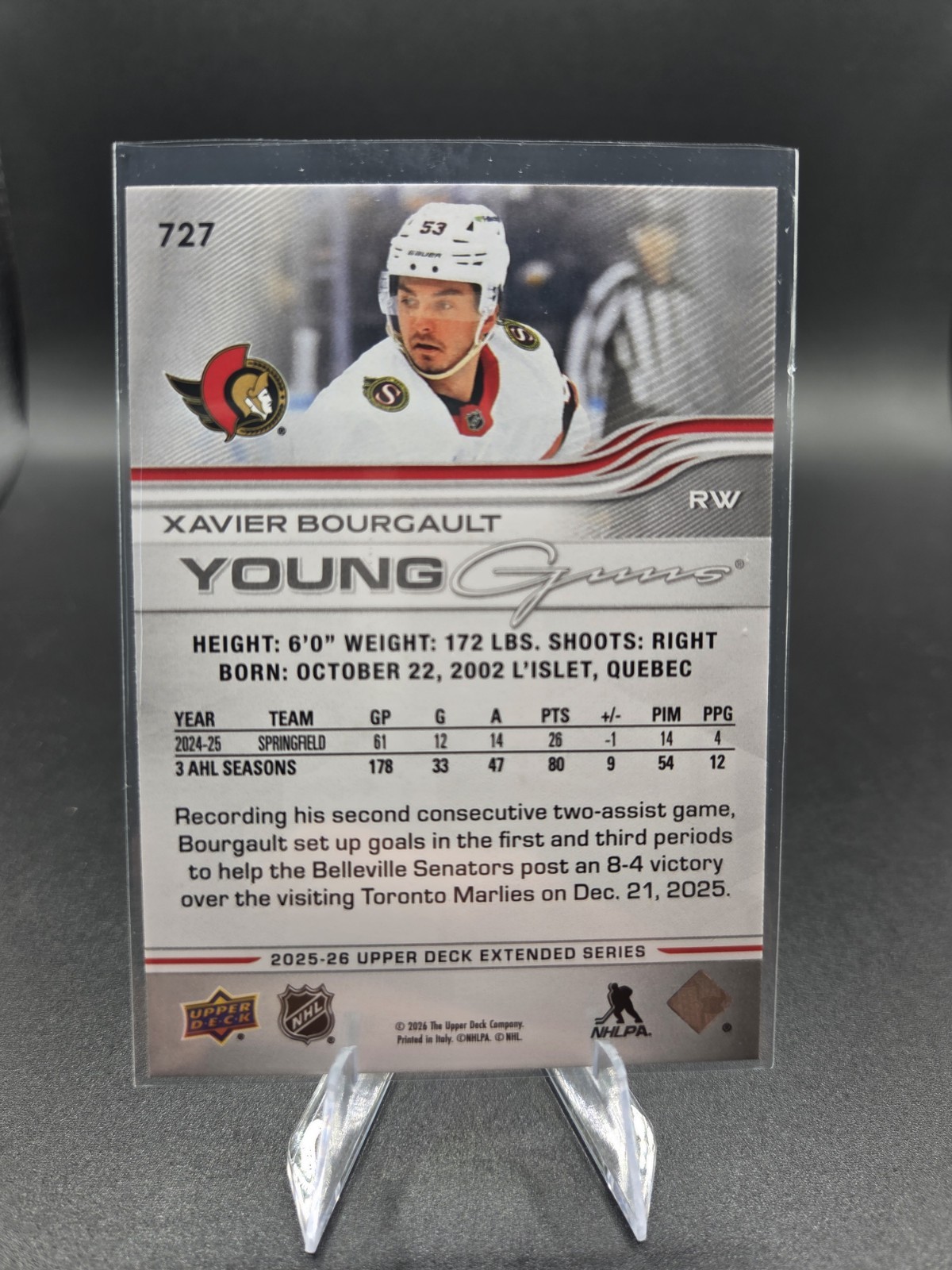 2025-26 Upper Deck Extended Series Young Guns #727 Xavier Bourgault Senators RC