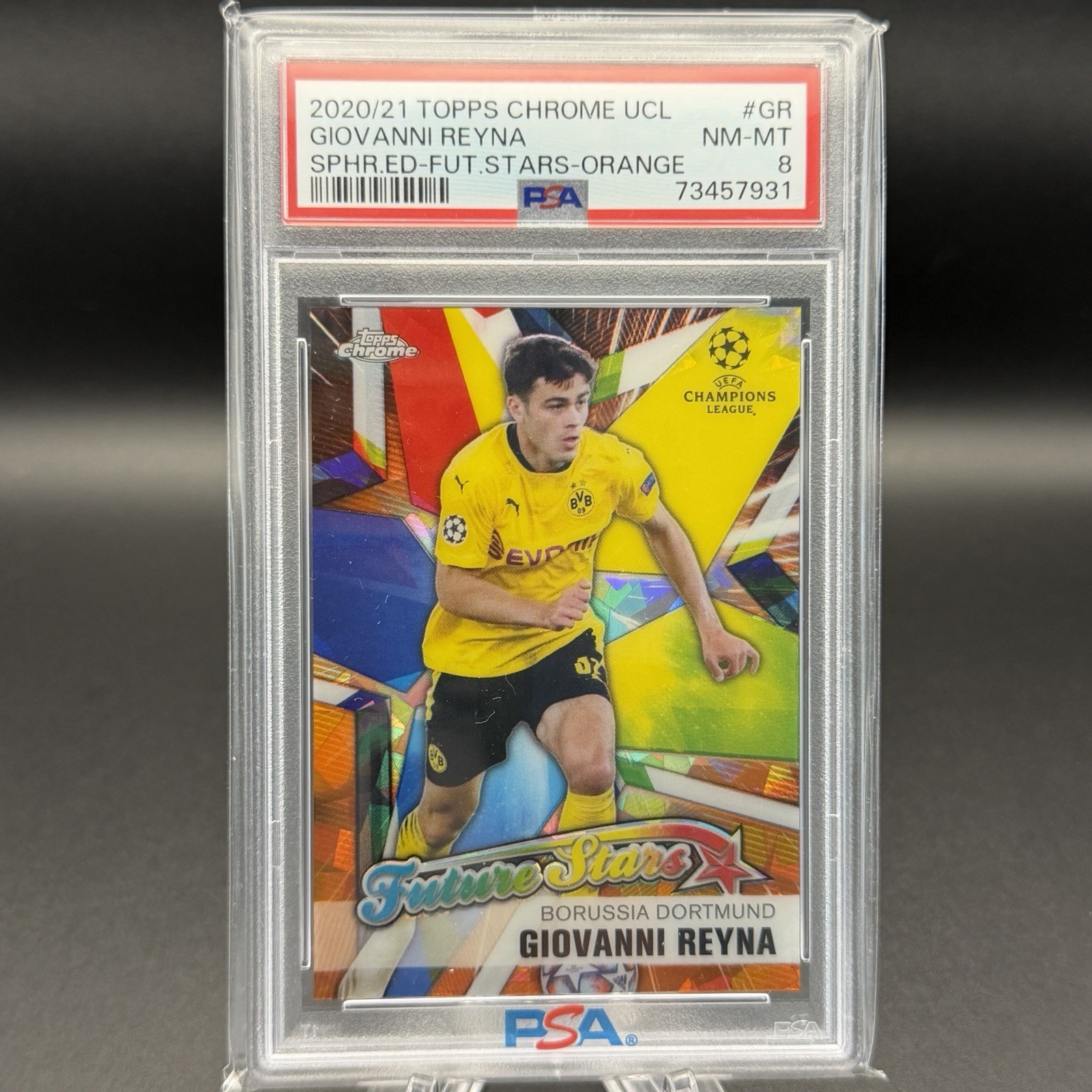 Gio Reyna 2020-21 Topps Chrome Sapphire Orange Refractor /50 Future Stars PSA 8