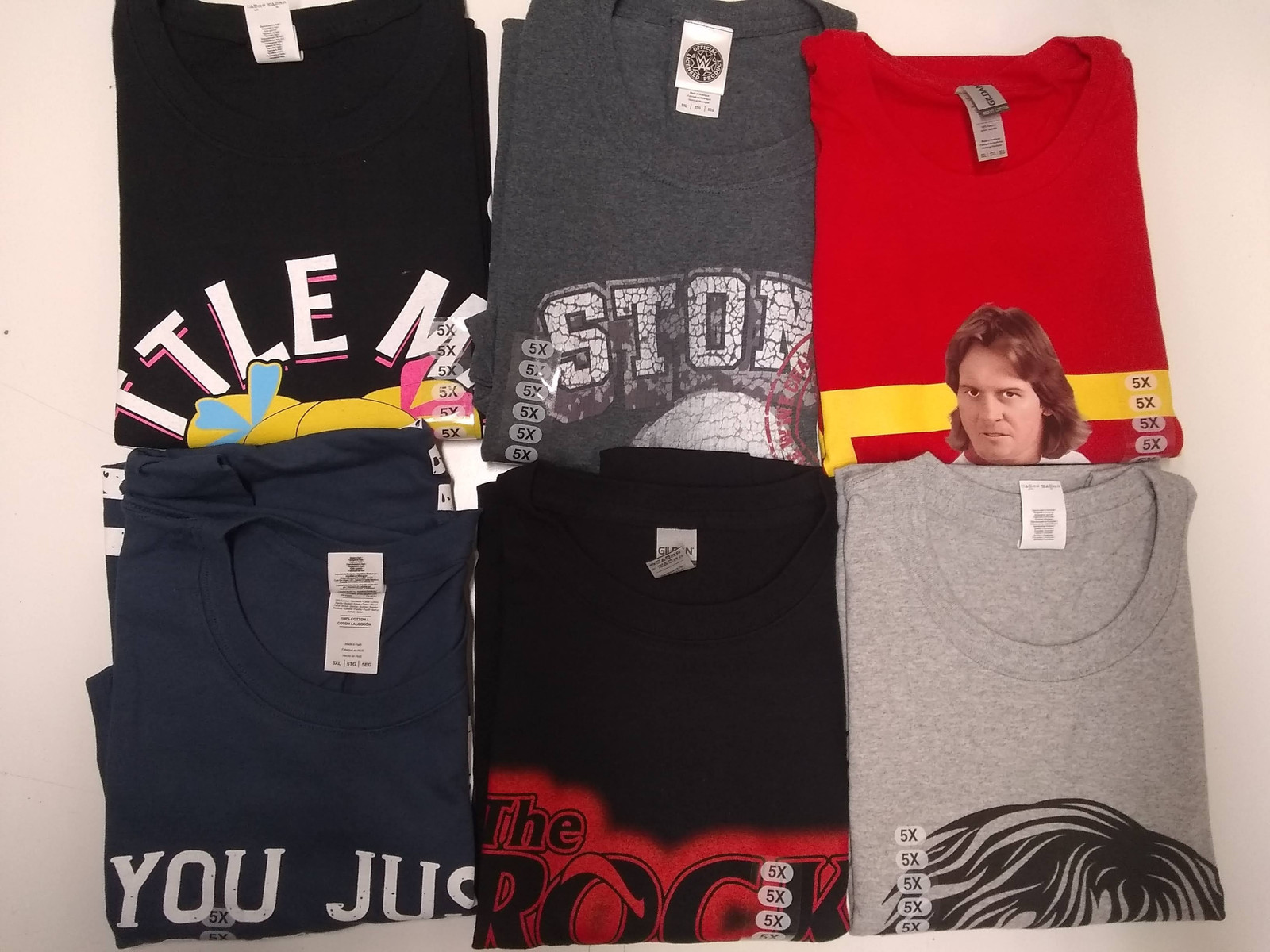 6 Men Size 5XL WWE T-shirts | Cena Orton Undertaker The Rock Lot 1