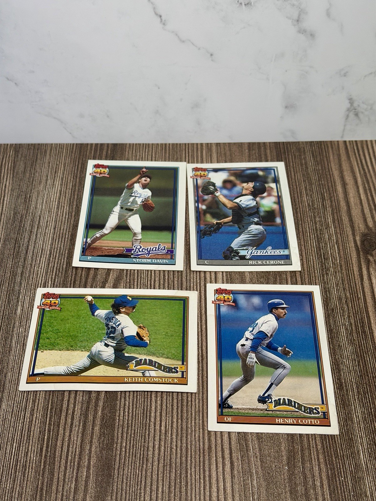 1991 Topps Baseball Lot of 4 Storm Davis Rick Cerone Keith Comstock Henry Cotto