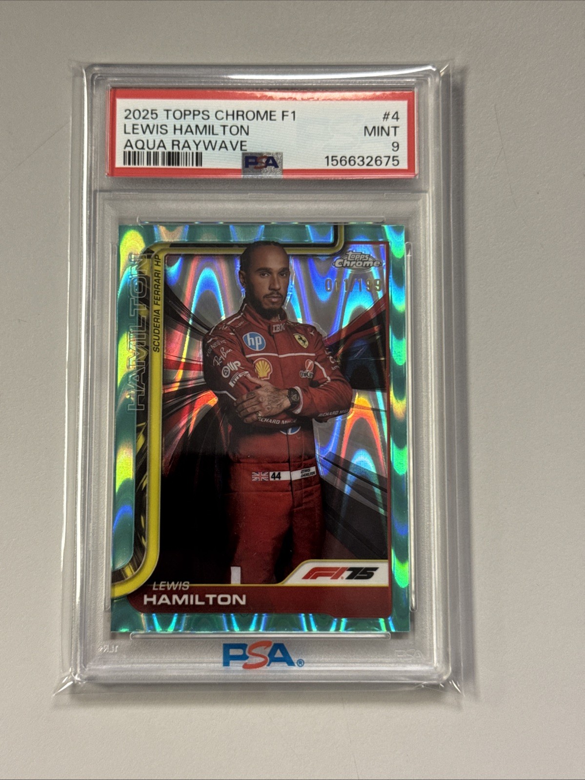 2025 Topps Chrome F1 Lewis Hamilton Aqua Raywave /199 Psa 9
