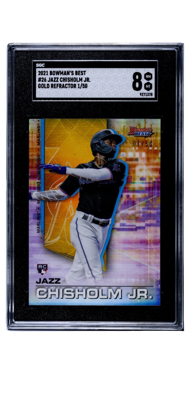 2021 Bowman’s Best Rookies /50 Gold Refractor #26 Jazz Chisholm Jr. SGC 8 Pop 1