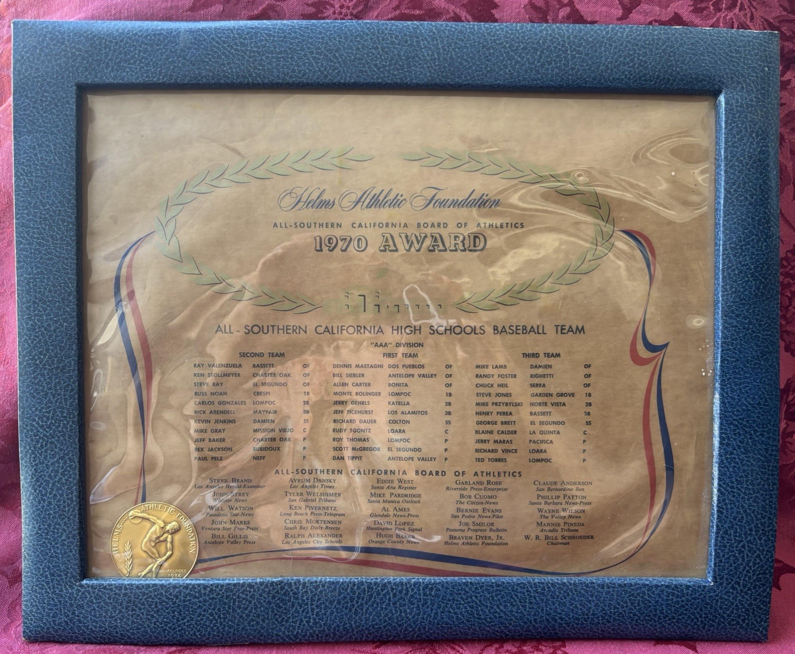 George Brett 1970 El Segundo High School Baseball Helm’s Athletic Fndtn. Award