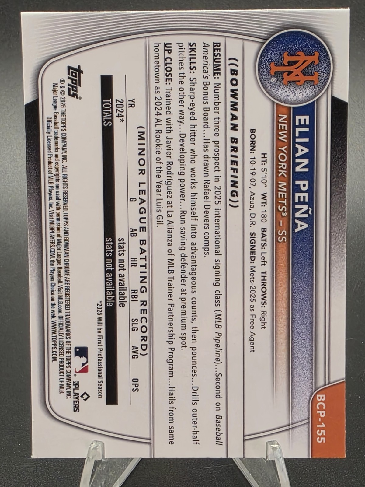 2025 Bowman Chrome – Prospects Elian Pena #BCP-155 Mojo Refractor (RC)