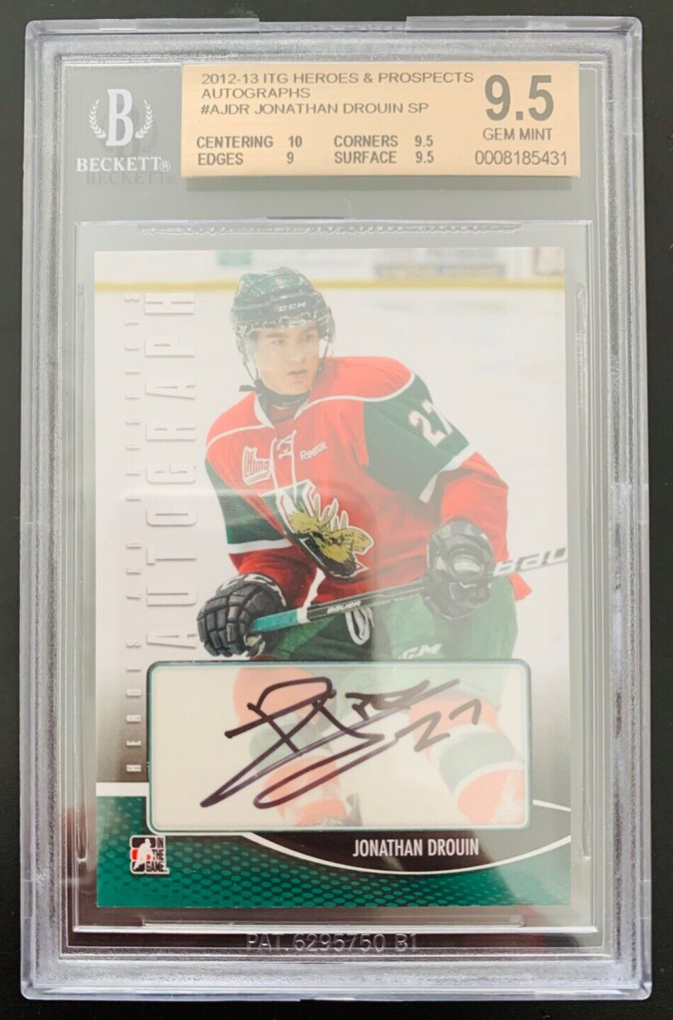 2012-13 In The Game JONATHAN DROUIN Autographed Card BGS 9.5 GEM MINT AUTO 10