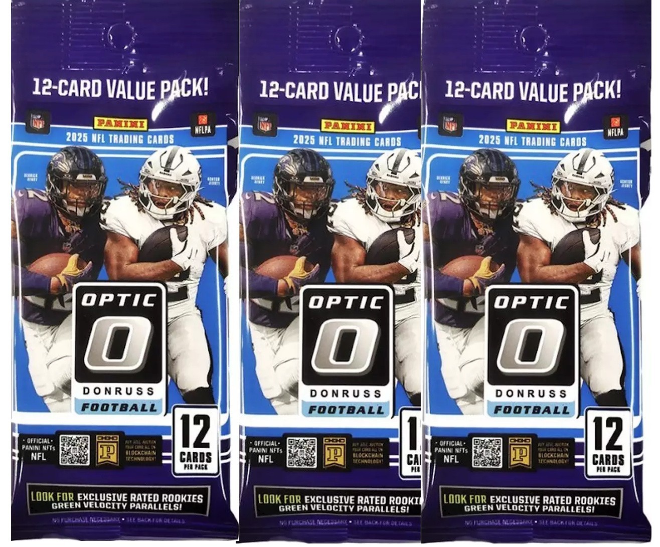 2025 Panini Donruss Optic Football 3 Fat Pack Cello Lot 36 Cards Sealed Downtown