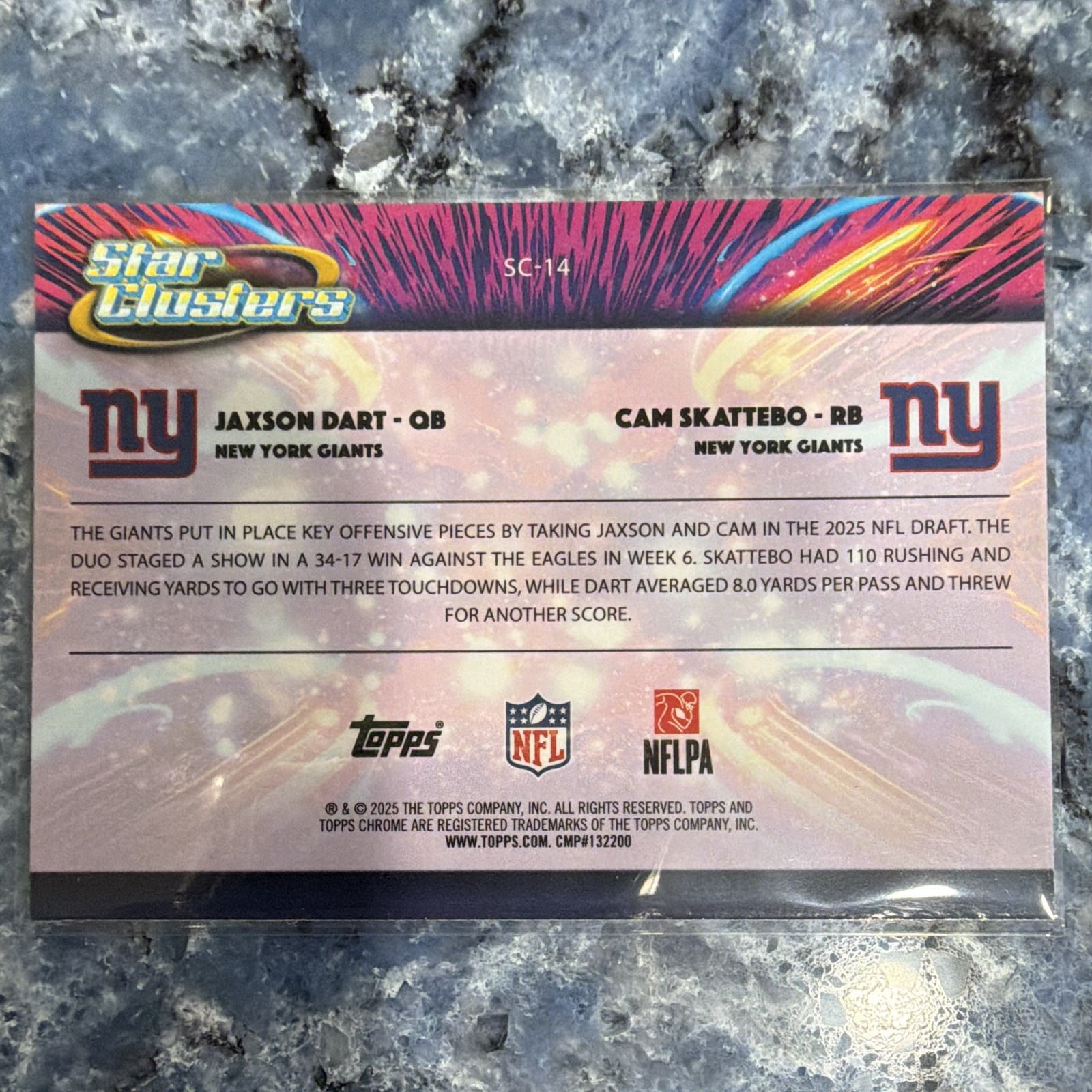 Topps Chrome 2025 Star Clusters Insert SC-14 Jaxson Dart/Cam Skattebo Giants
