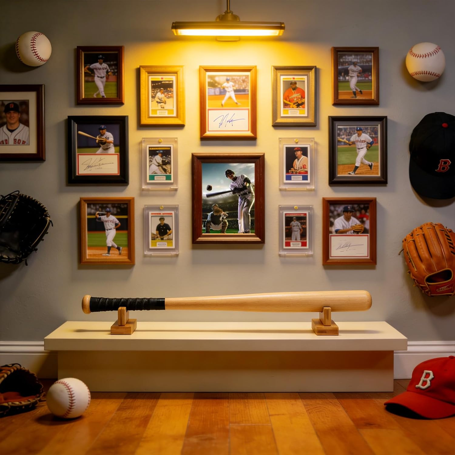 Baseball Bat Display Case – 2PCS Sturdy Stand, Horizontal Rack, Burlywood